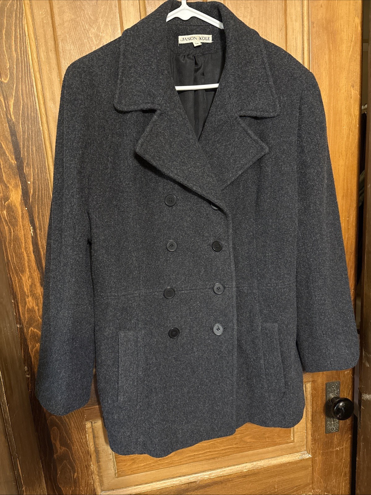 Nice Vintage Ash Black Double Button Down Jason Kole 100% Wool Woman’s Coat