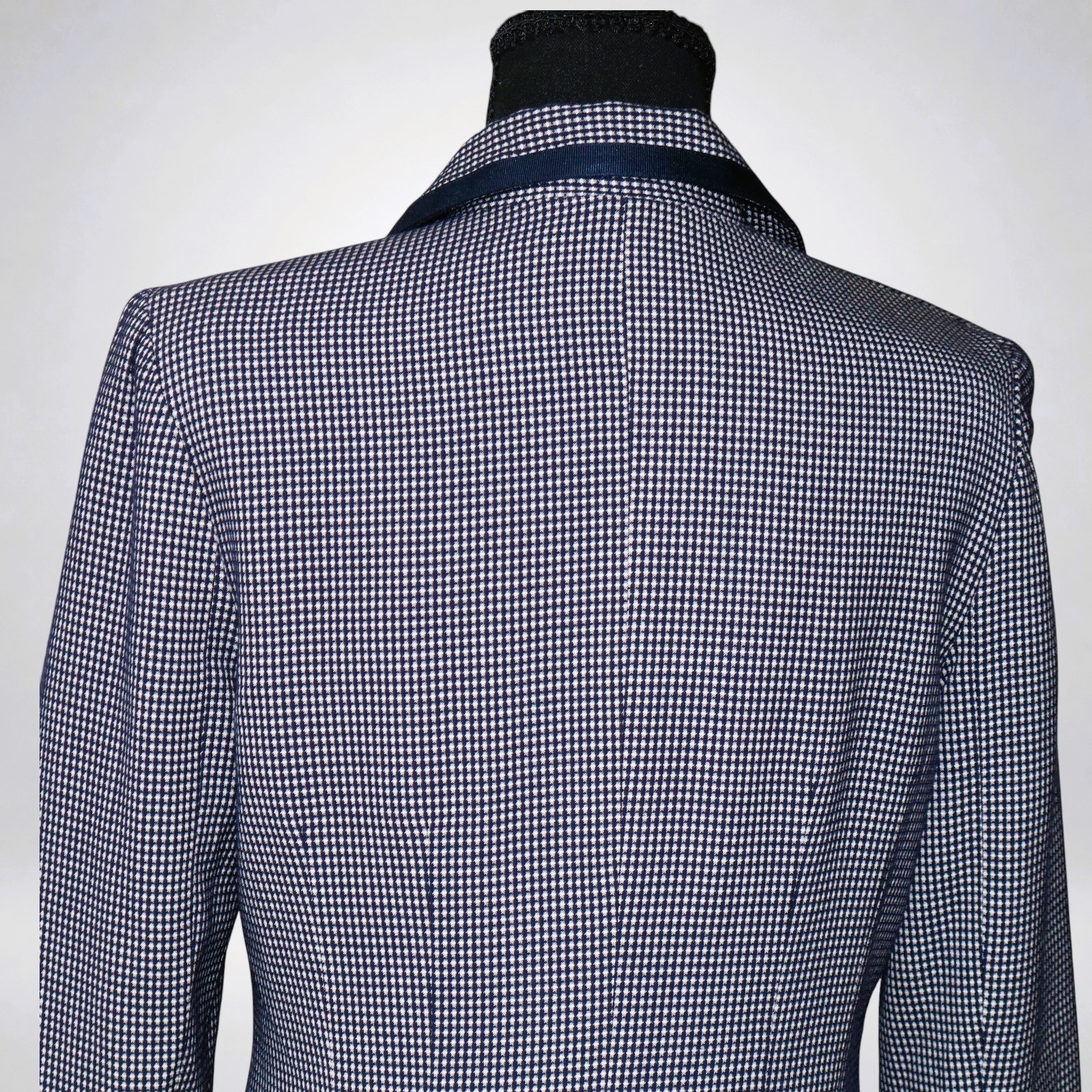 Vintage Liz Claiborne Petite Dress Navy White Micro Check Contrast Trim Size 6P