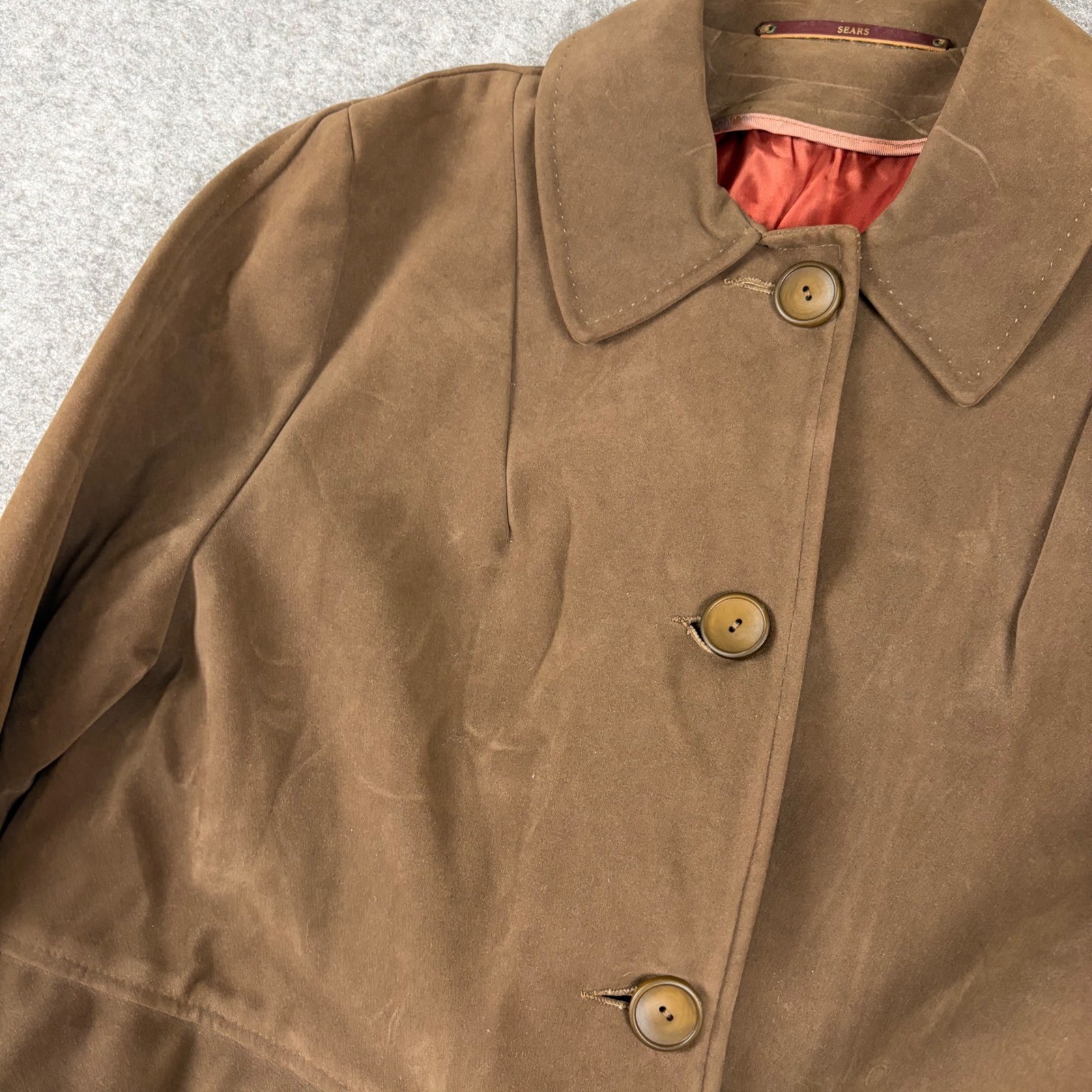 Sears Napoli Suede Jacket Womens Brown Faux Suede Vinyl Vintage 70s Coat