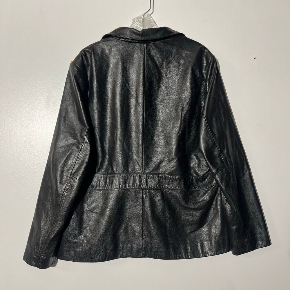 Vintage 90s Wilsons Leather Maxima Black Leather Jacket Button Front Womans XL