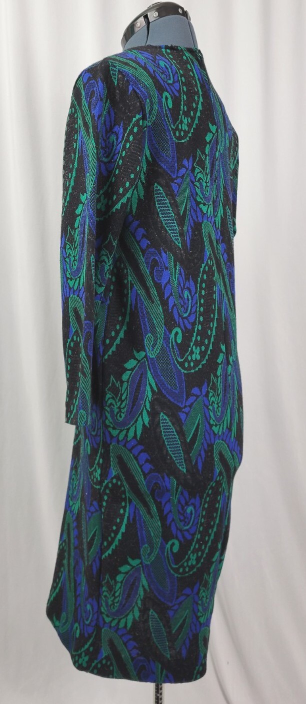 Vintage Newton Centre Black A-Line Sweater Dress w Blue/Green Paisley Size 6