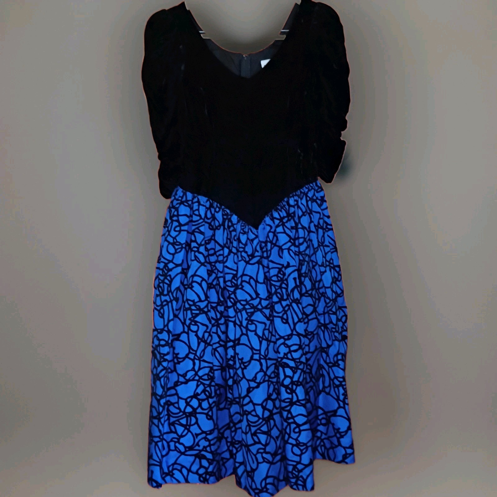 80s Vintage Formal Dress Shoulder Pads Crushed Velvet Size L Women’s Blue