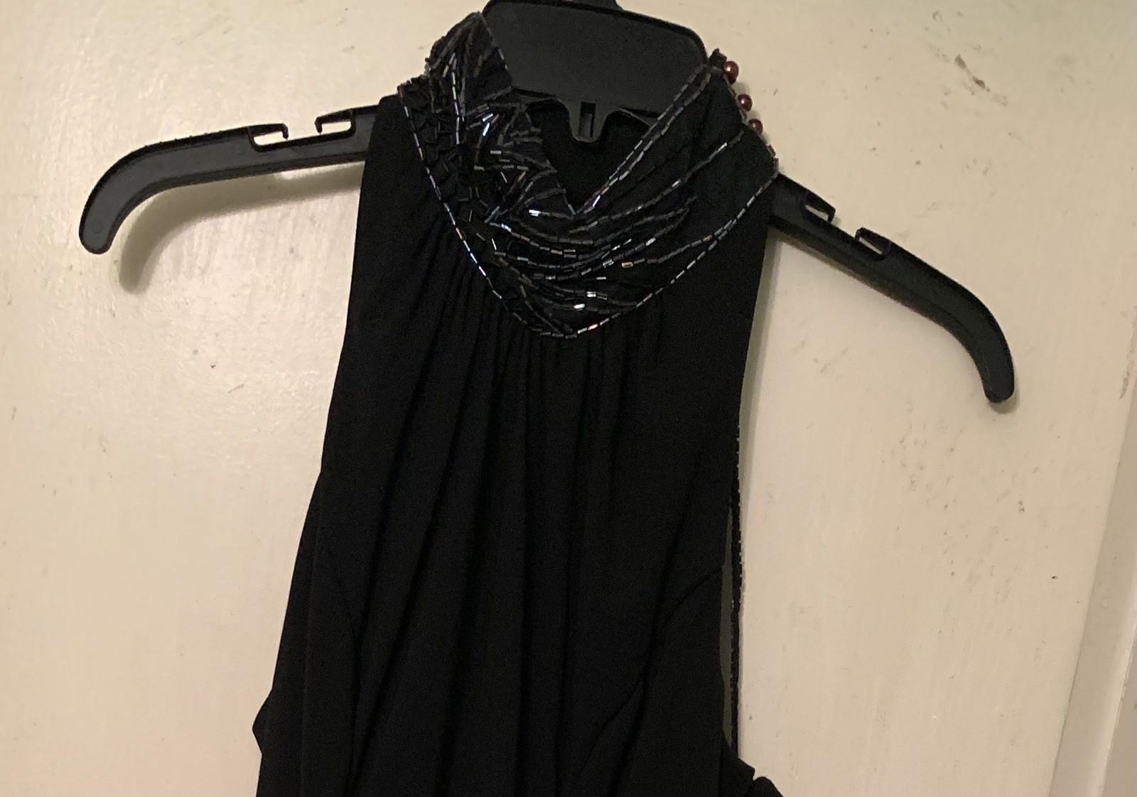 💥VGT 1980s Casadei Halter Beaded Sleeveless Cocktail Dress Black Pencil Dress