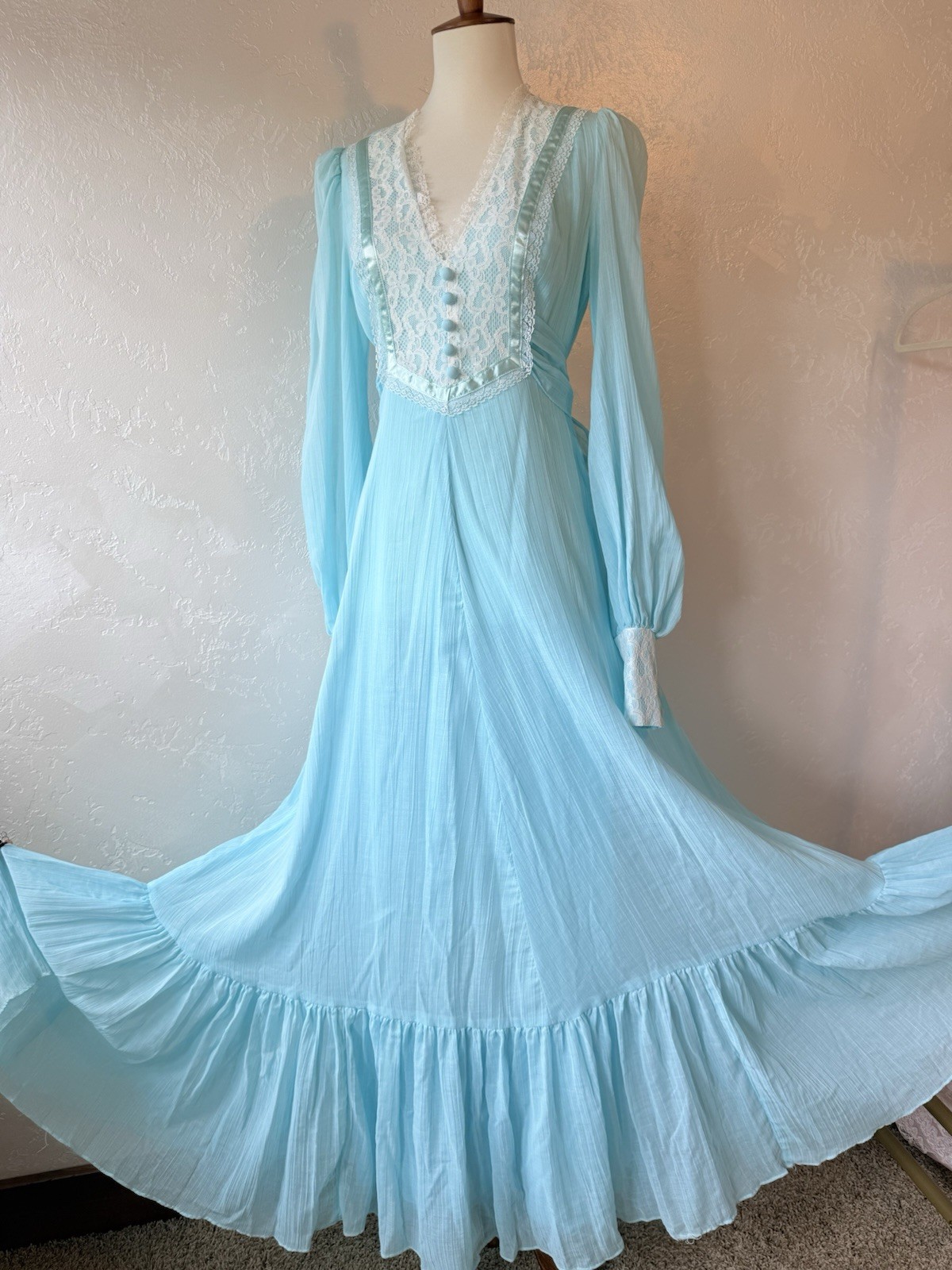 Vintage 1970s Robin’s Egg Blue Prairie Maxi Dress Small Cottagecore Gunne Style