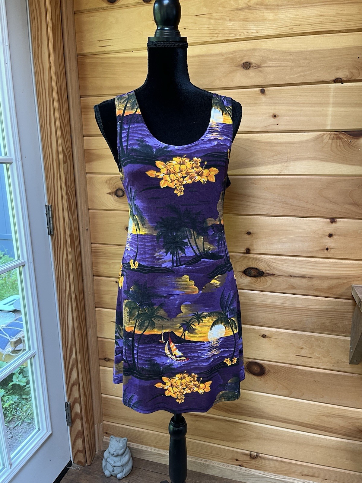 Vintage 90s Body Con Purple Beach Dress With Orange Accents Size L