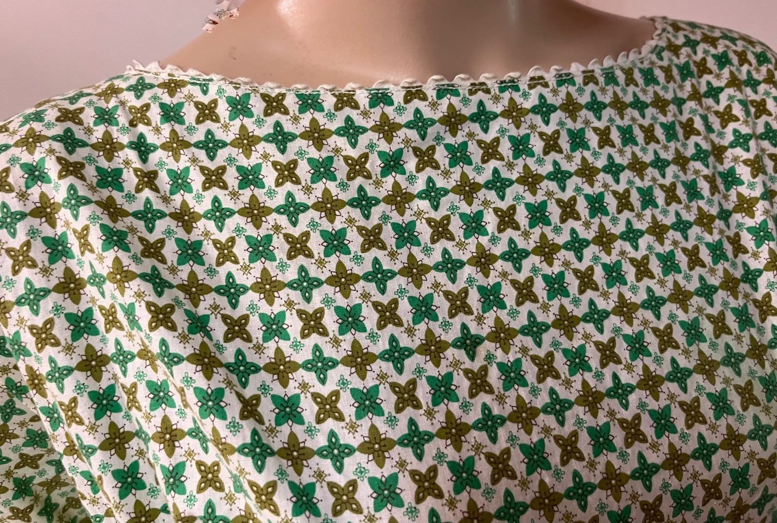 Vintage 1950s Harlequin Print Full Sweep Cotton Dress Back Metal ZipperBust 44