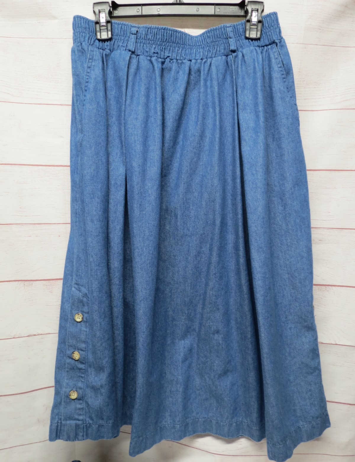 Vintage Gotcha Covered Size 12 Petite Pull On Denim Jean Skirt Elastic Waist