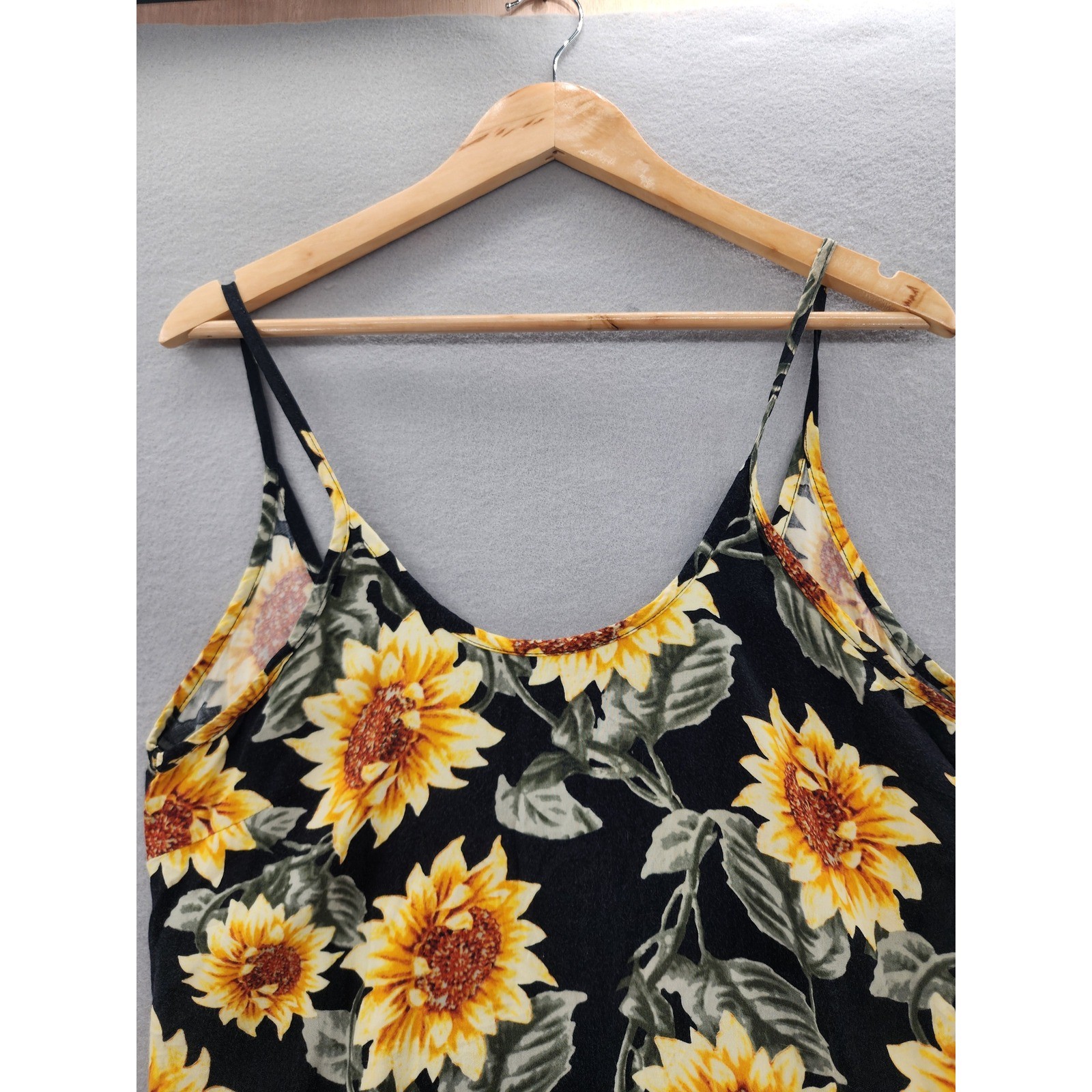 Wet Seal Sunflower Slip Dress SM Black Yellow Floral 90s Y2K Boho Festival Rayon
