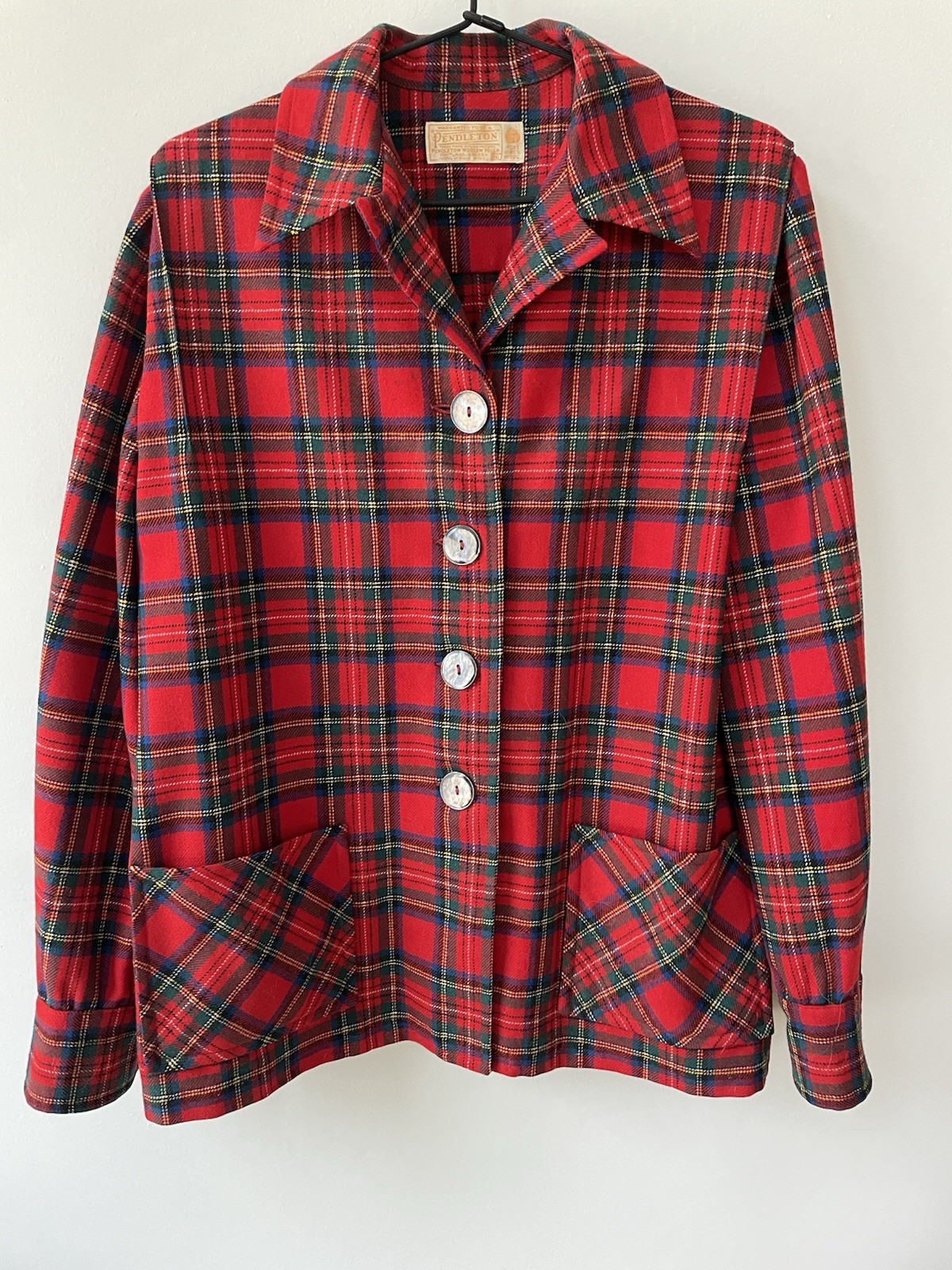 VTG 60s PENDLETON Jacket Shirt Shacket Women L 16 Wool 49er Red Tartan Plaid