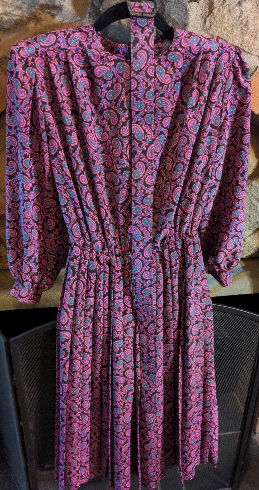 Vintage Henry-Lee Petites Pink Paisley Print Secretary Dress Elastic 6