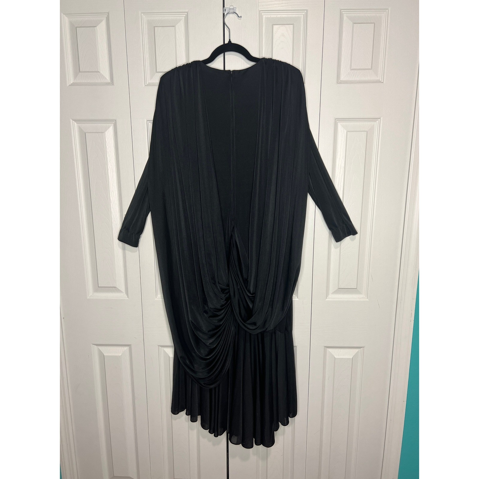 Vintage 80s Draped Back Dress Glam Goth Whimsigoth Black Lurex XL Oversized