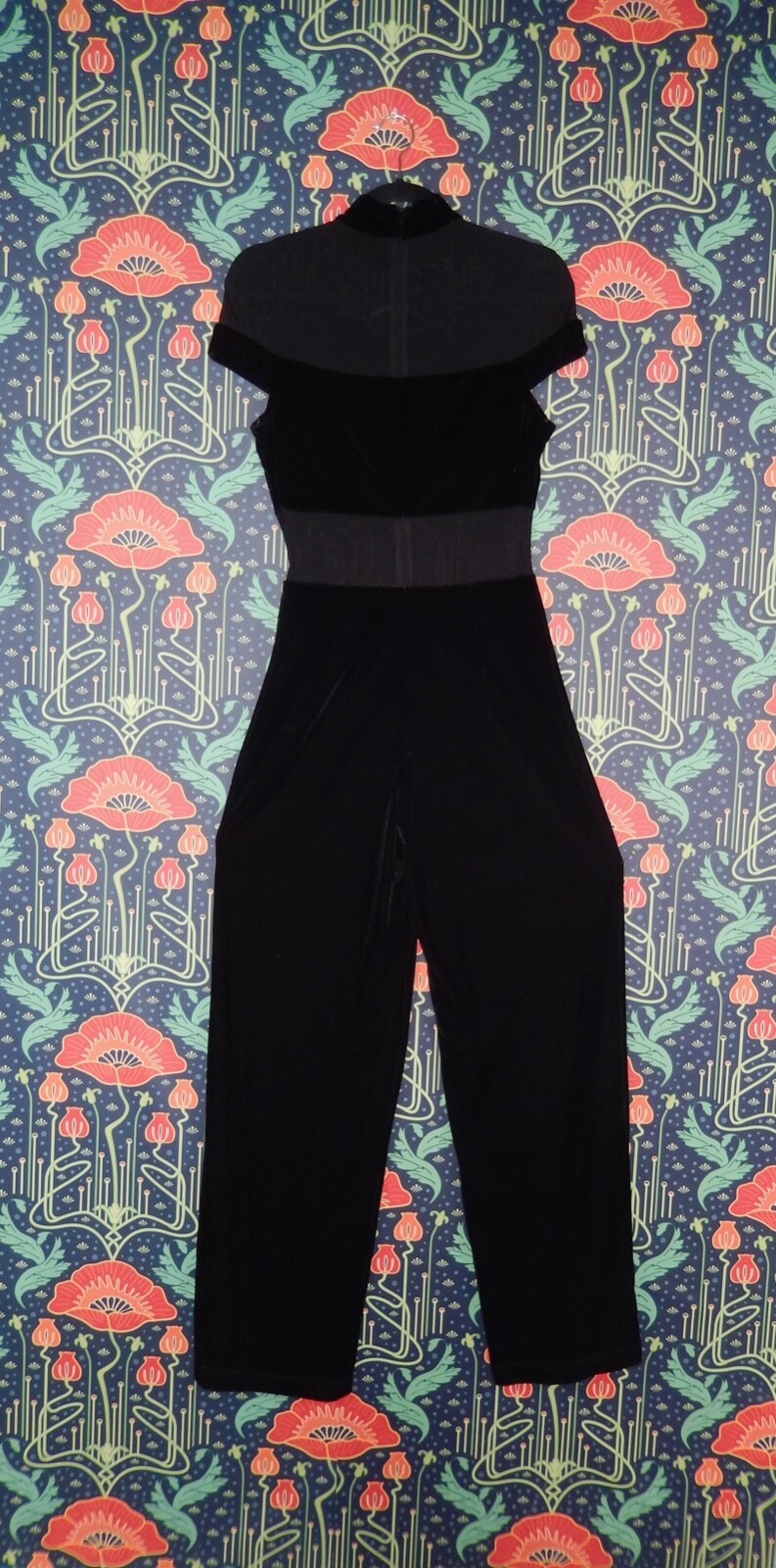 Vintage 90’s Y2K Black Stretch Velvet Mesh Cocktail Mob Wife Jumpsuit 10 New