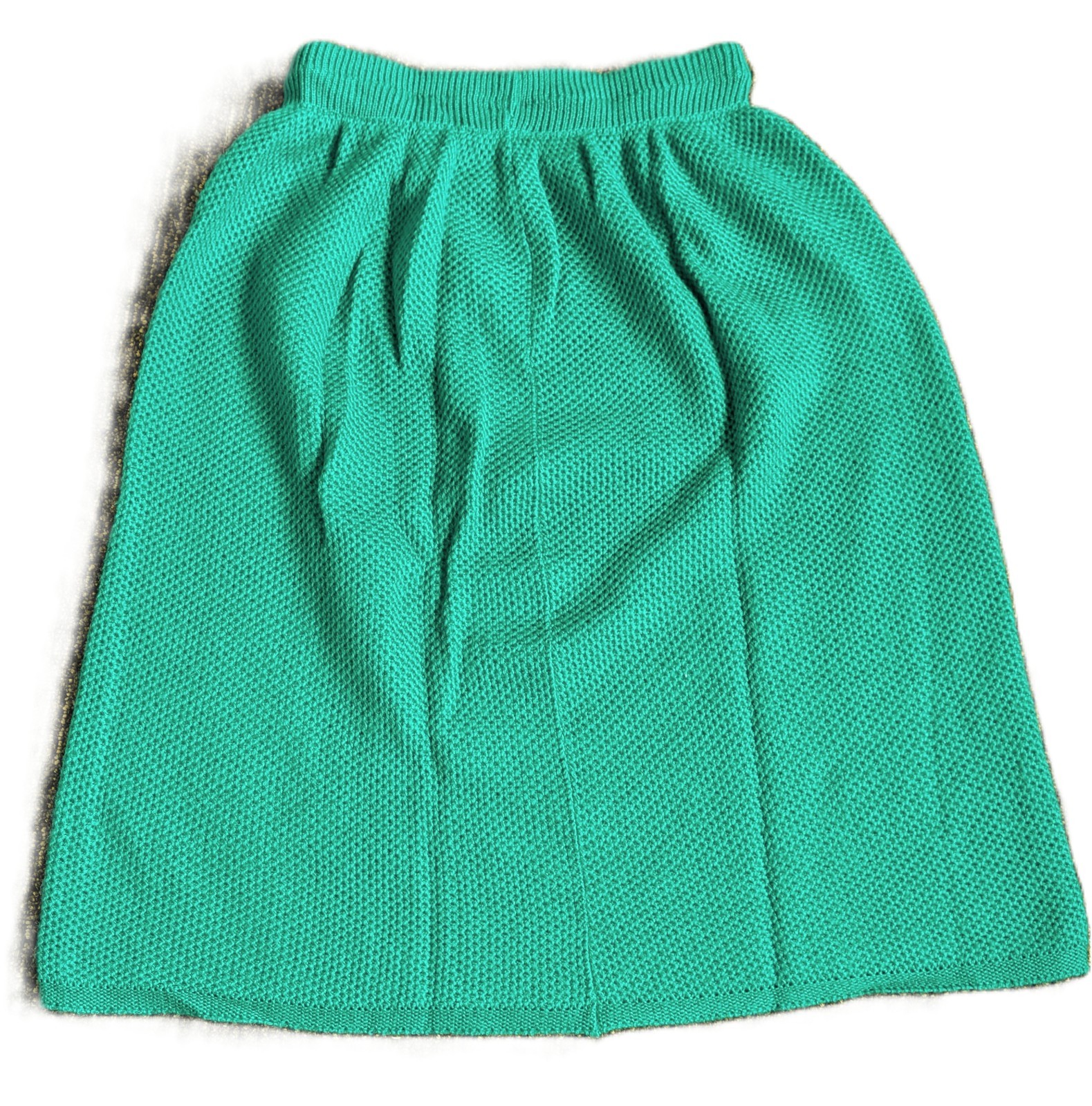 VTG Green S/M Green 2pc Set Skirt Eyelet Crochet Knit Sweater French Acrylic EUC