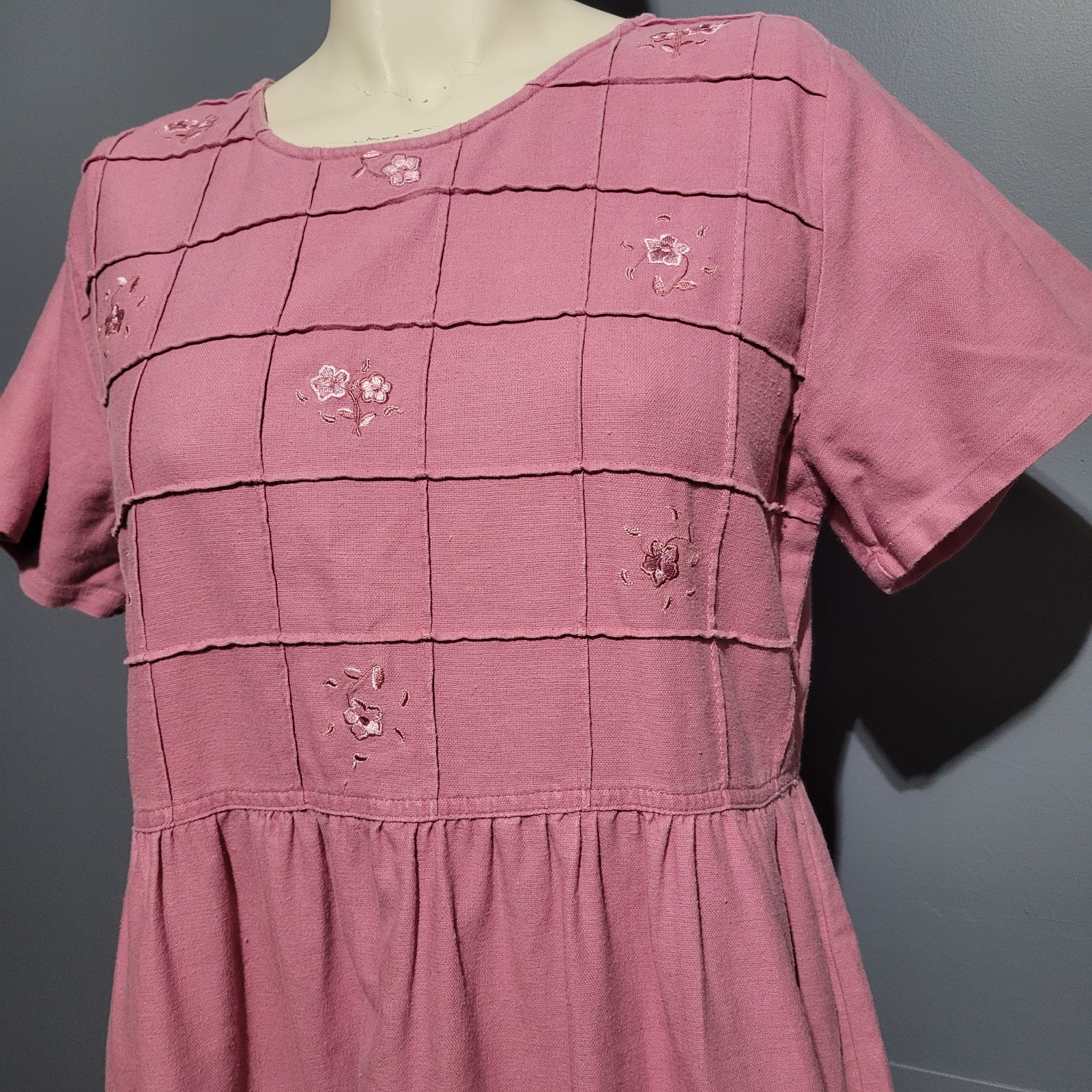 Vintage 90s Erika Collections Linen Cotton Dress Large Prairie Cottage Modest