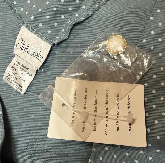 NWT Vintage 90s Styleworks Dress Blue And White Bills Dots Size 16