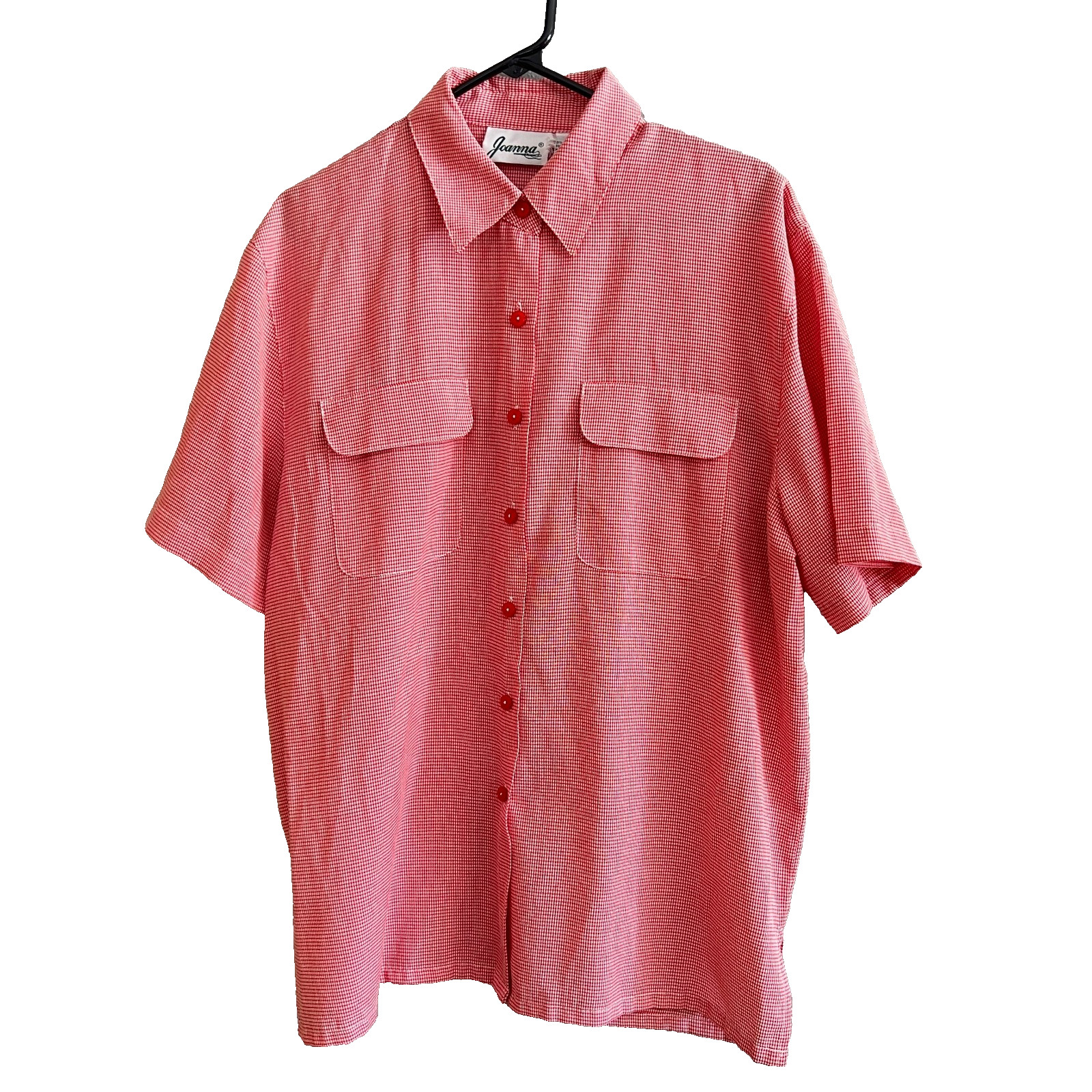 Vintage Joanna Red White Check Short Sleeve Blouse with Chest Pockets Size L ***
