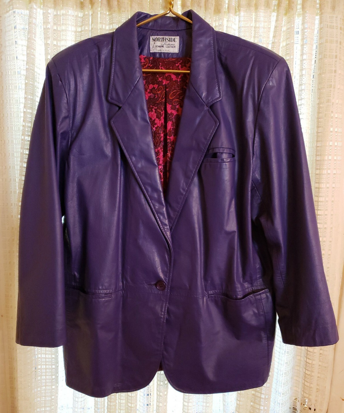 VTG 80s Northside Fashions Purple Leather Jacket Blazer Oversized Retro Womens L