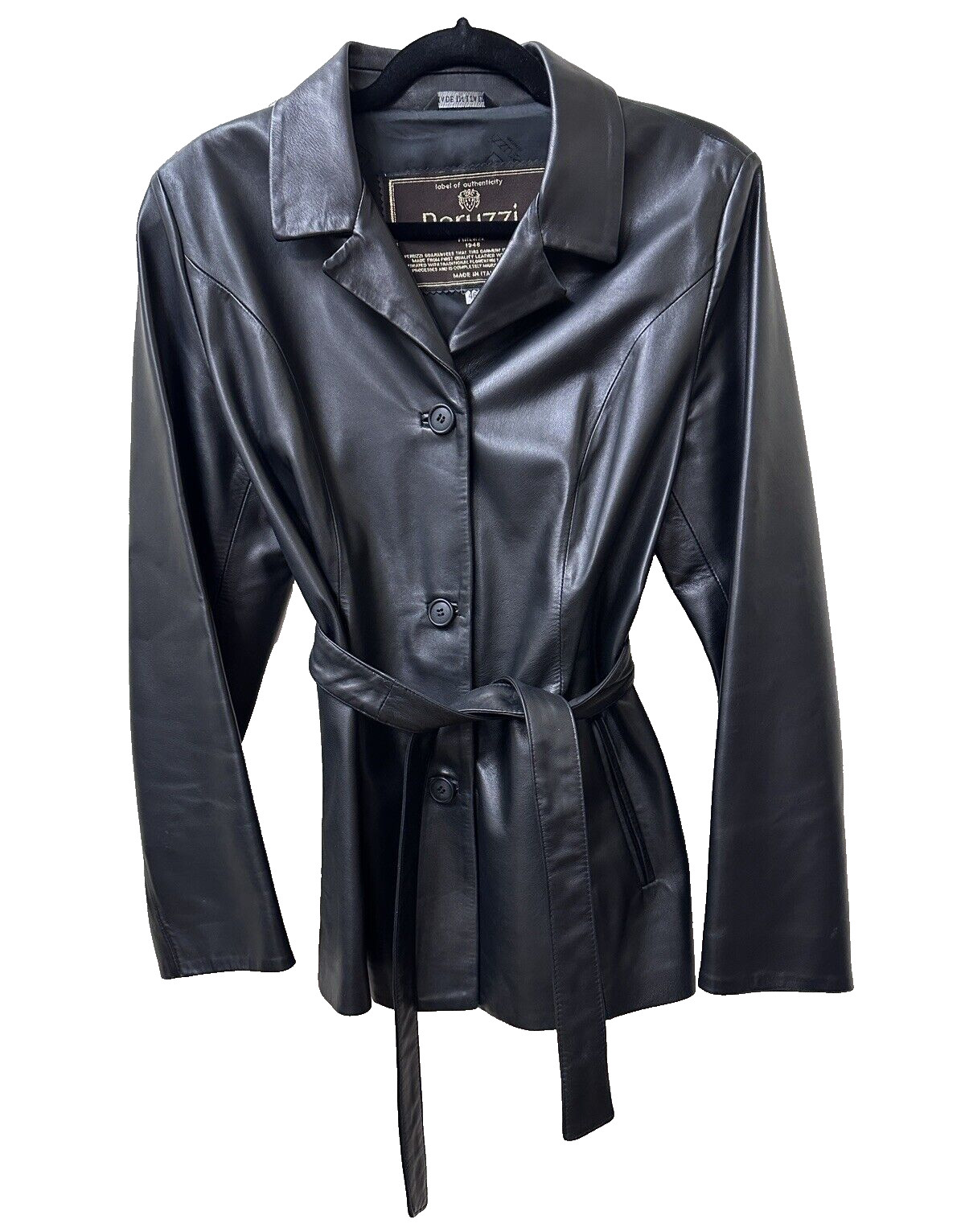 Peruzzi Jacket Women 10/12 Black Leather Coat Ultra Soft Italian Made Never Worn