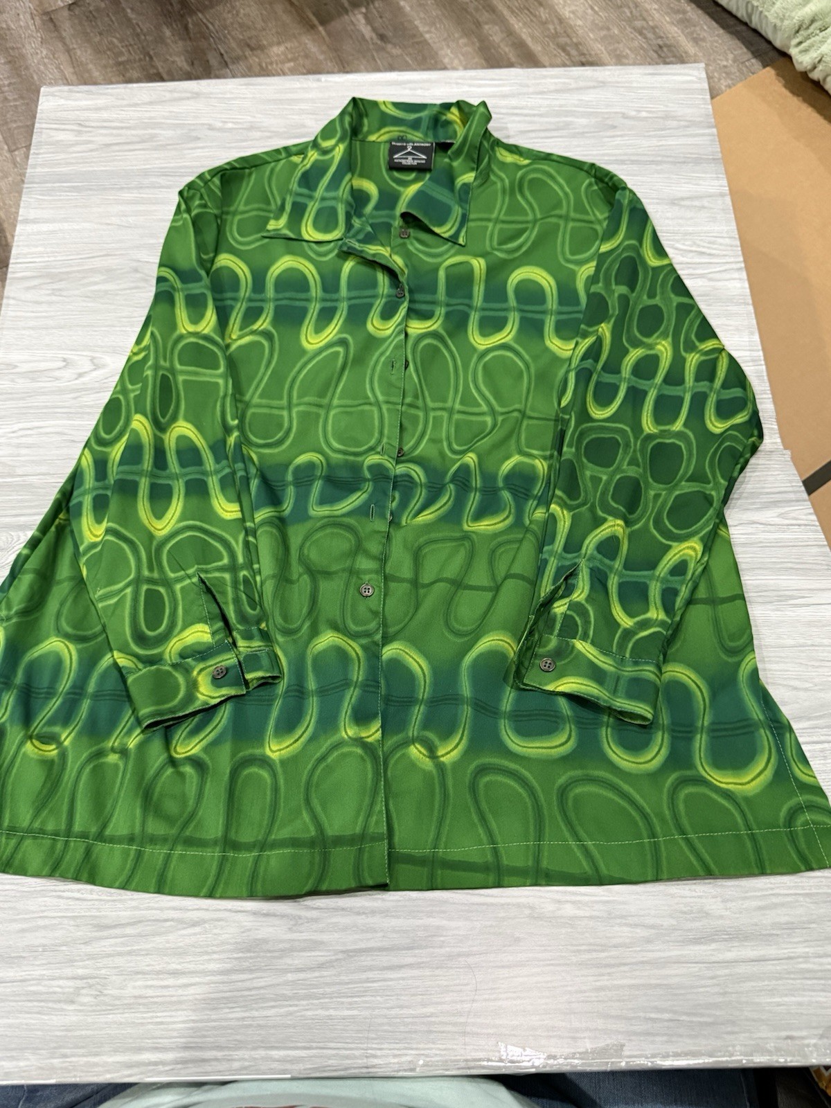Vintage Anthony Mark Hankins 1X Green Abstract Psychedelic Swirl Button Up