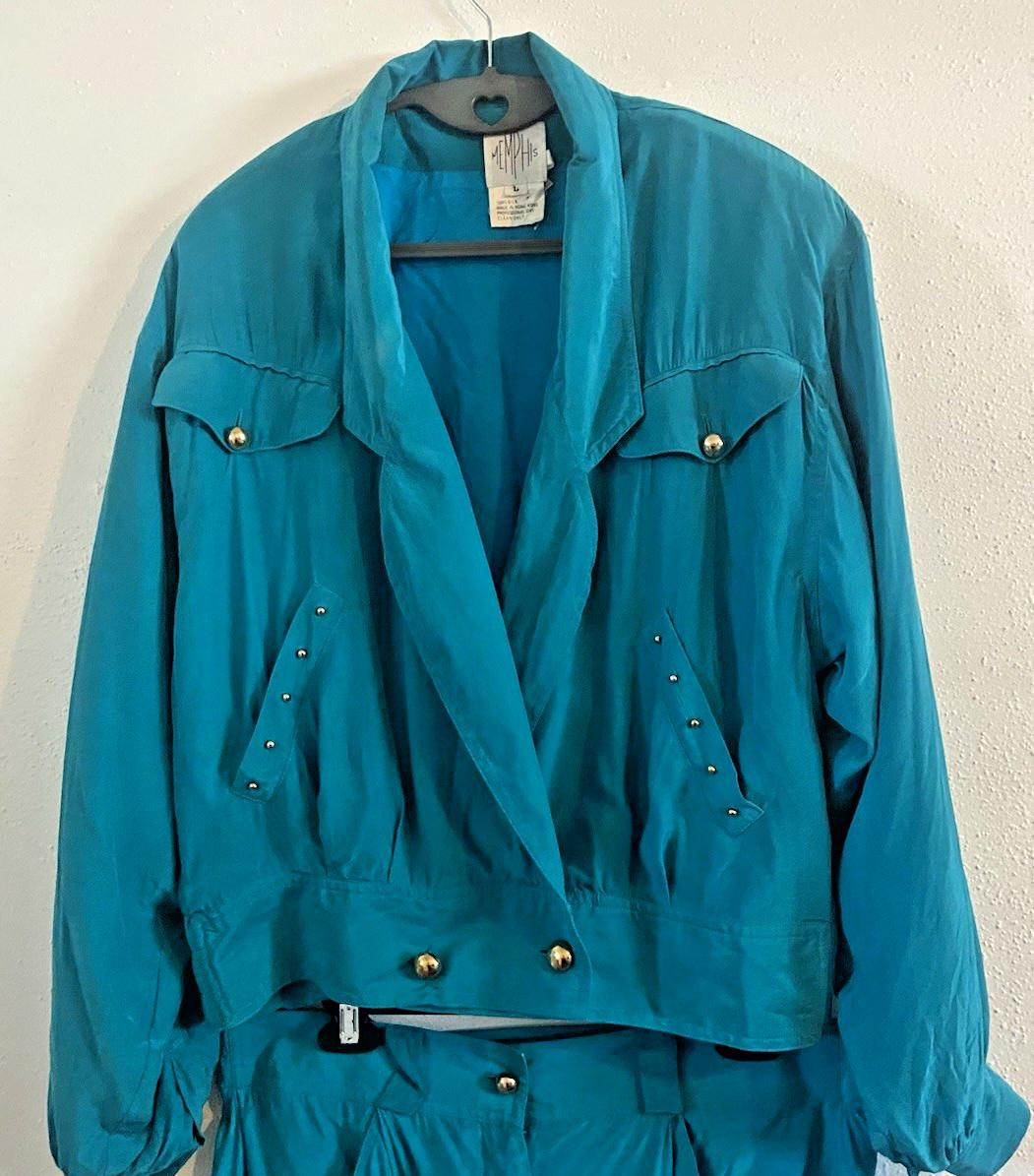 Vintage Silk Bomber Jacket /Pants 1980’s Memphis Wearable Art Large Rare!