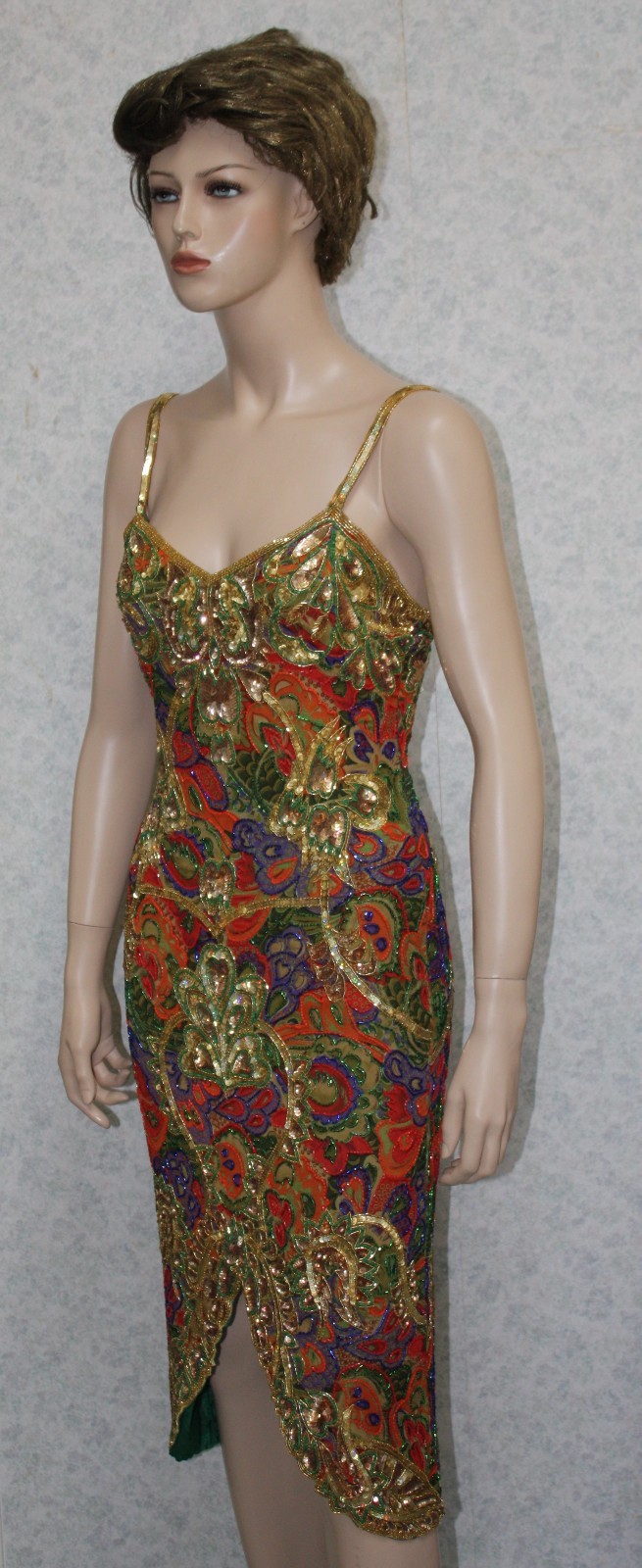 Jasdee Vintage Beaded & Sequins Dress Hand Work & Hand Print On Silk Style 5034L