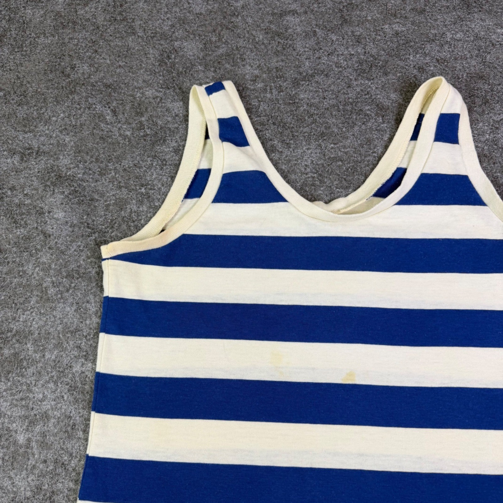 Vintage Blue White Striped Tank Top Sleeveless Nautical Scoop Neck Jersey Tee