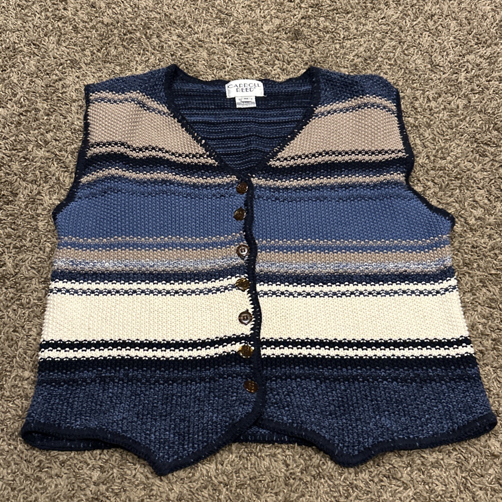 Vintage Carroll Reed Striped Vest Size Medium Button Up Cotton A25