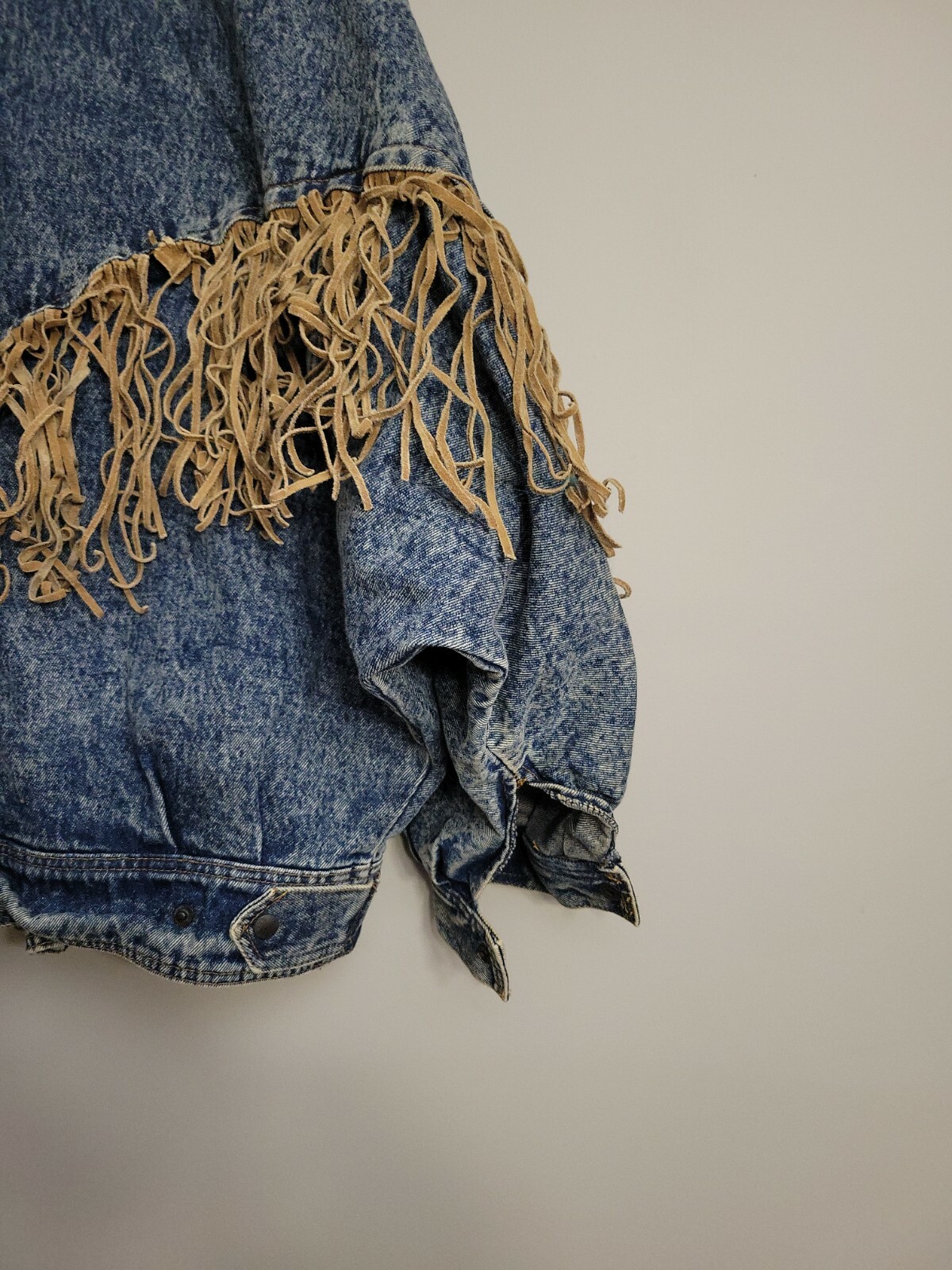 Vintage Learsi Jean Jacket With Leather Fringe Women’s M cowhide