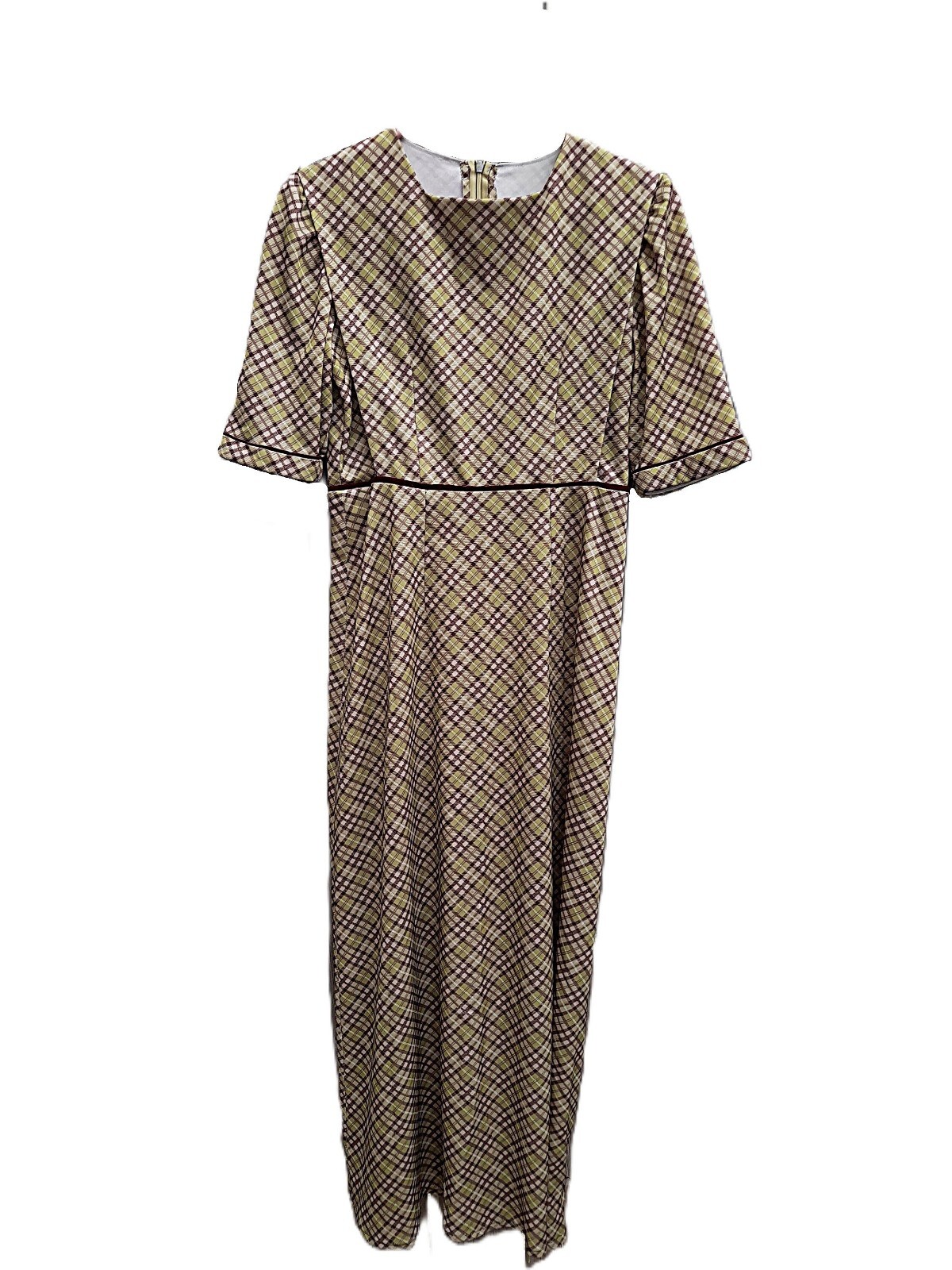 Amish Mennonite Cape Dress 36″ Bust 29.5″ Waist Retro 90s Green Brown Plaid