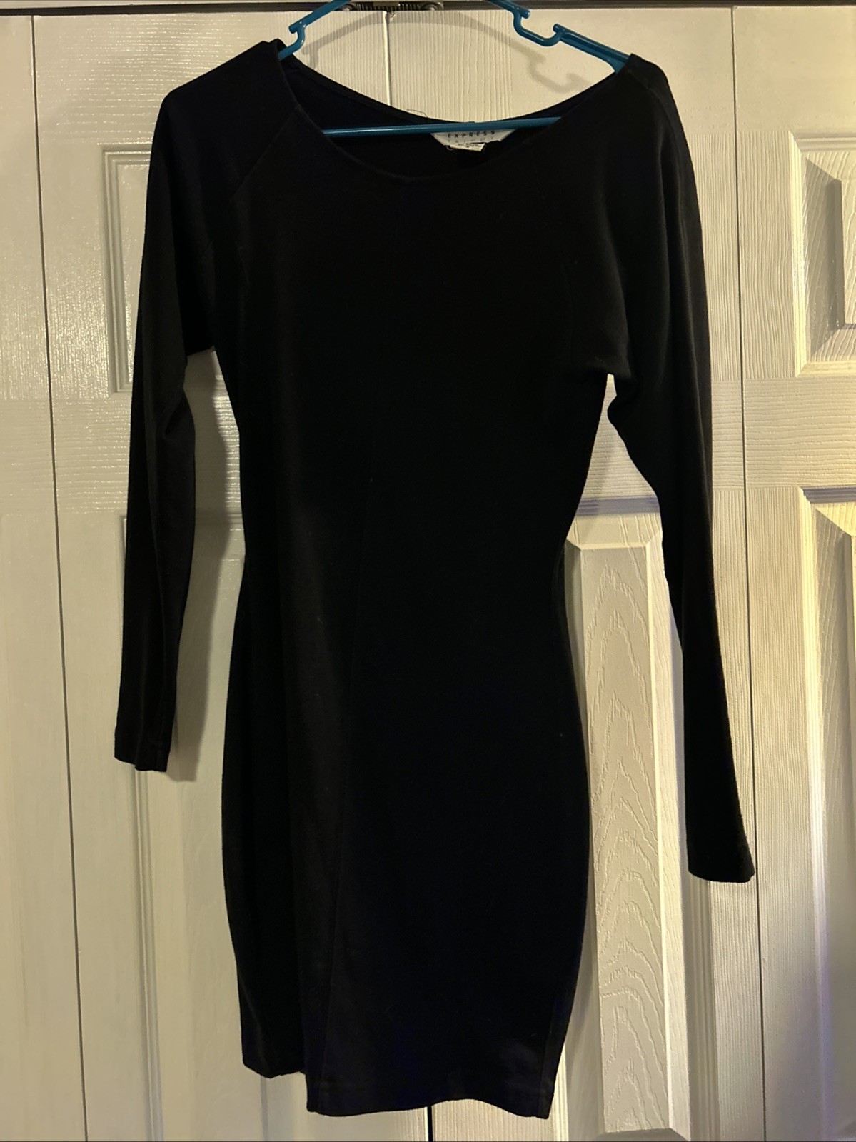 Vintage Y2K 90s Express Tricot Long Sleeve Cotton Mini Dress Small Shoulder Pads