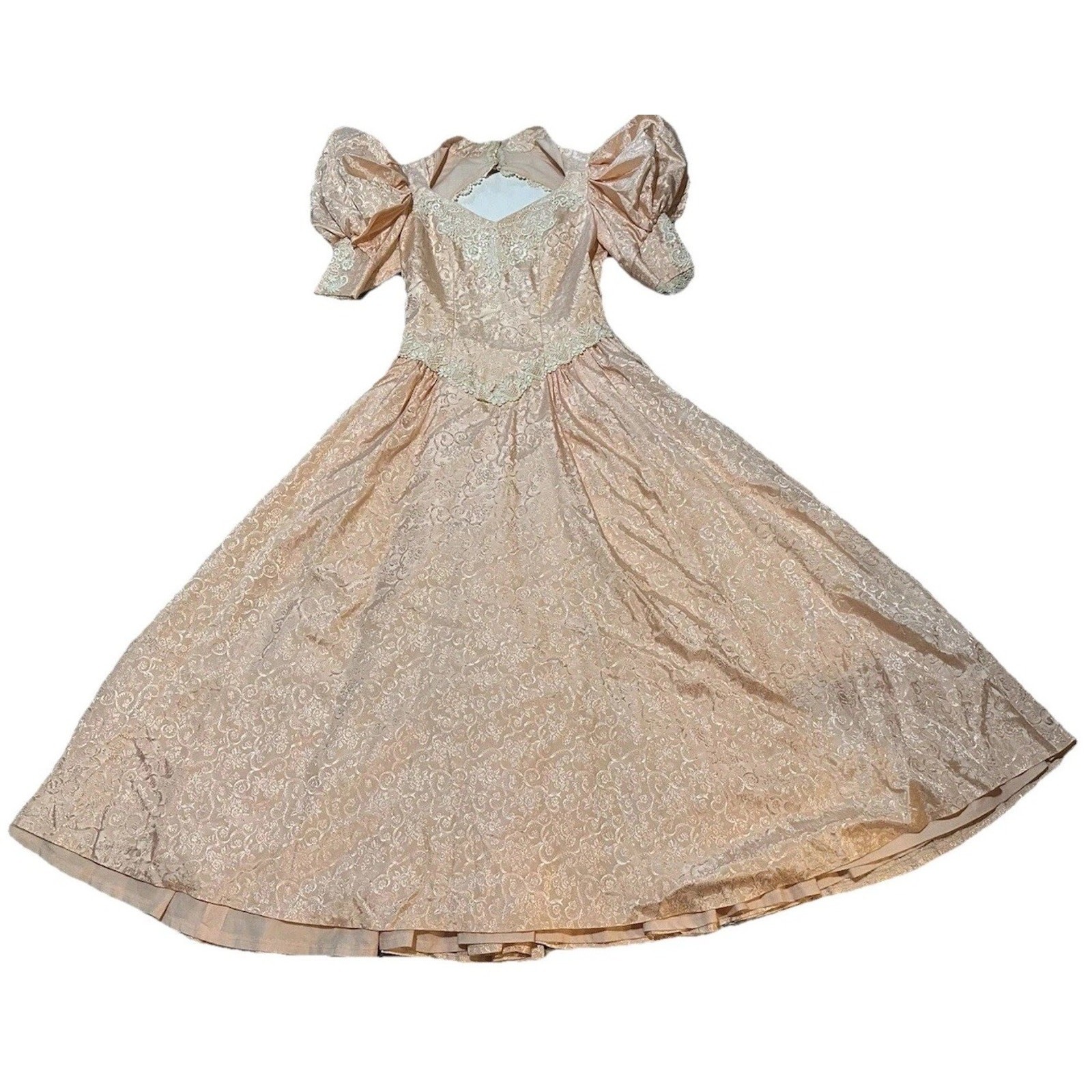 Vtg Women’s Prairie Cottagecore Little Bo Peep Dress Pink Lace puffy sleeves