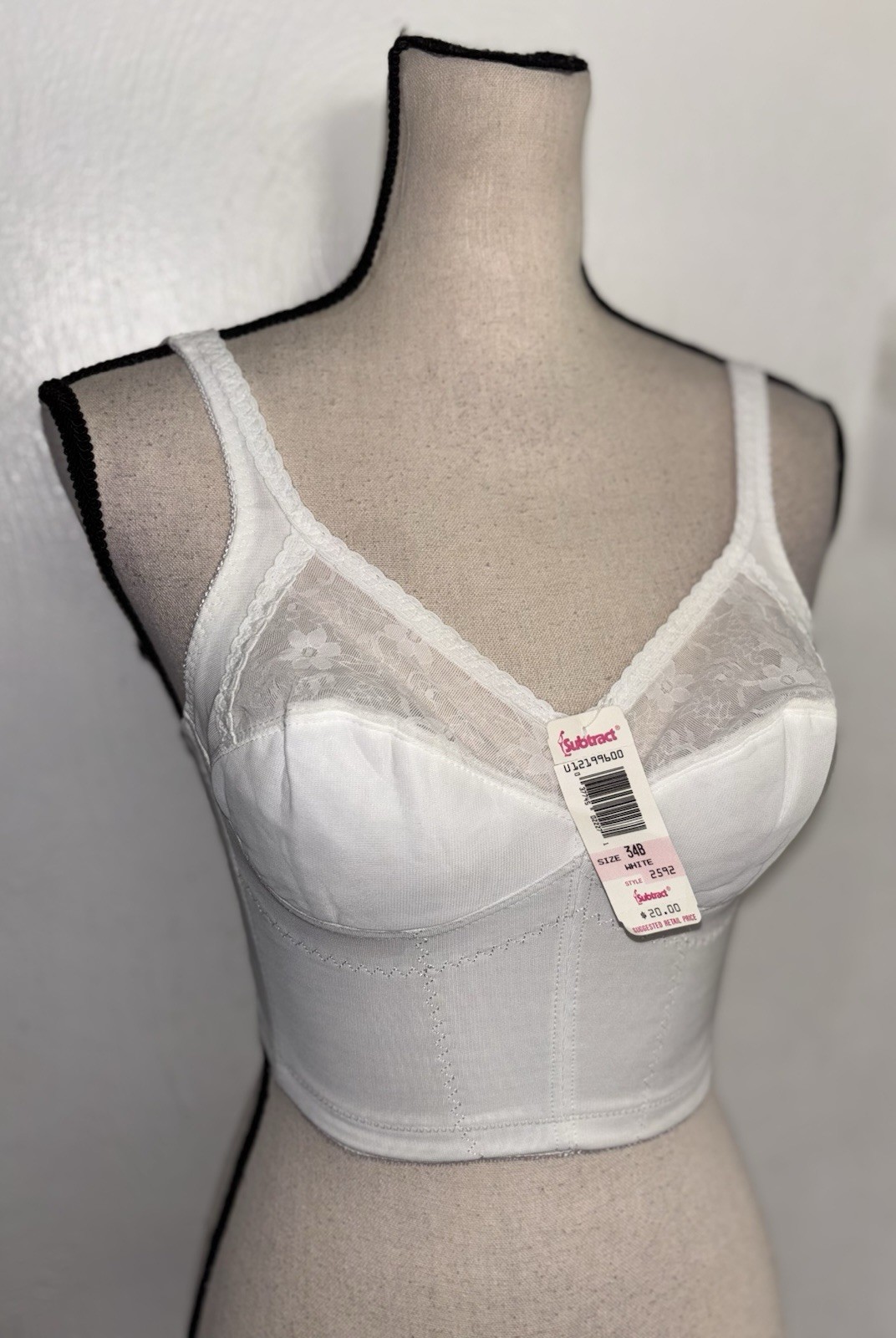 Subtract White Bra Boned Adjustable Straps Vintage NWT 34 B