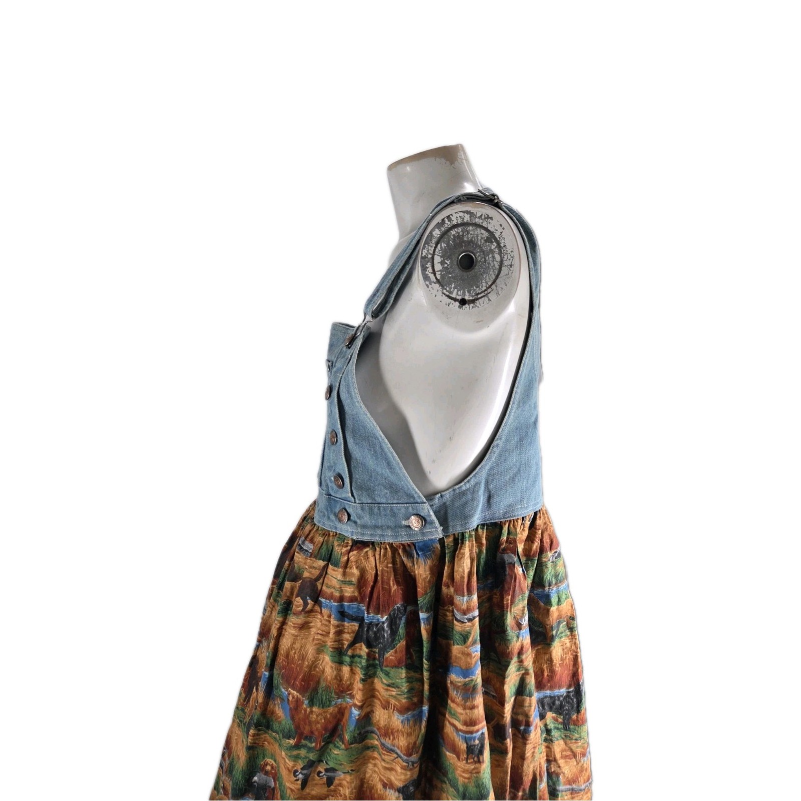 Bonjour Women’s Dress Small Vintage Boho Dog Huntin Print Overall Fit Flare