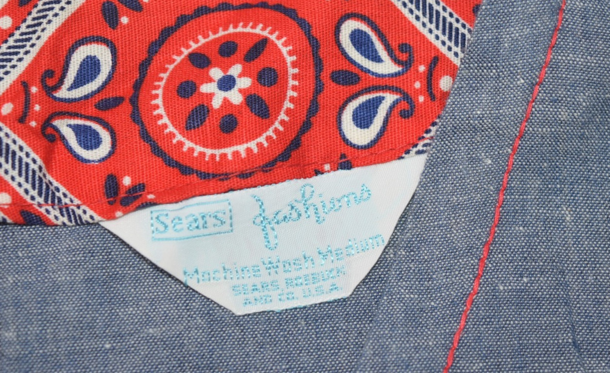 Vintage Sears Blouse Womens Medium Chambray Sleeveless Vest Shirt Button V Neck