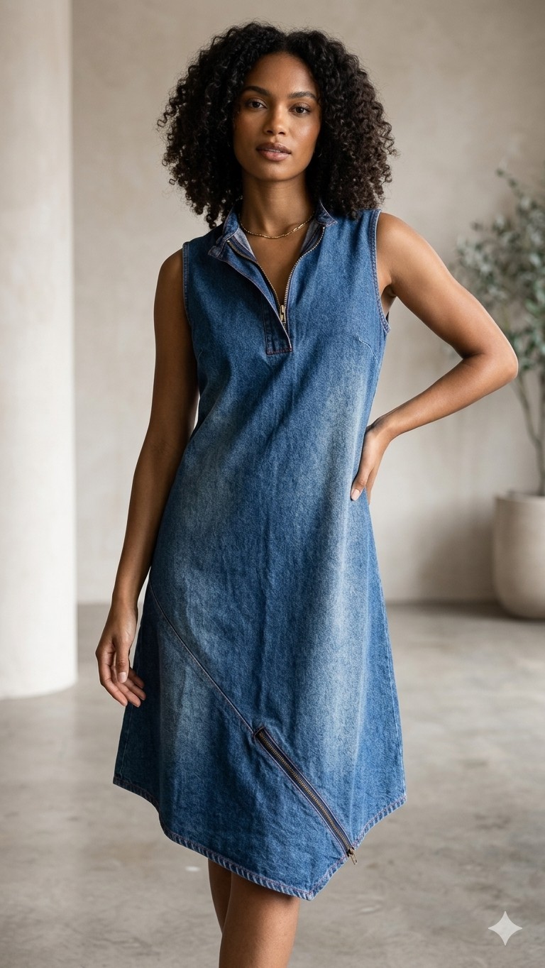 VTG Forenza 90s/80s Denim Dress Asymmetric The Limited Era Made in HK Sz 12