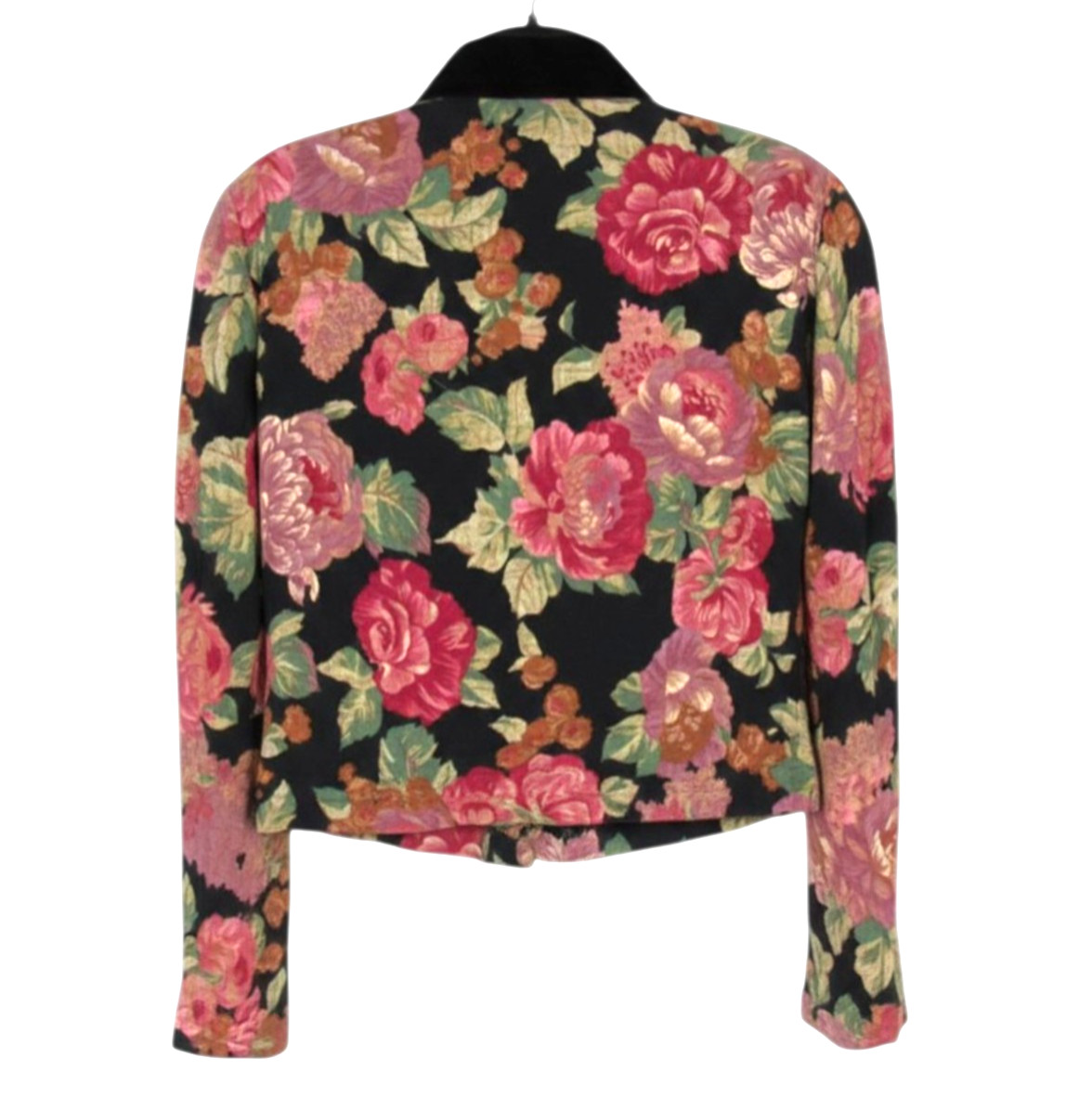 VTG 80’s CAROL ANDERSON Black/Pink Floral CREPE Button-Up CROPPED Jacket/Top 8