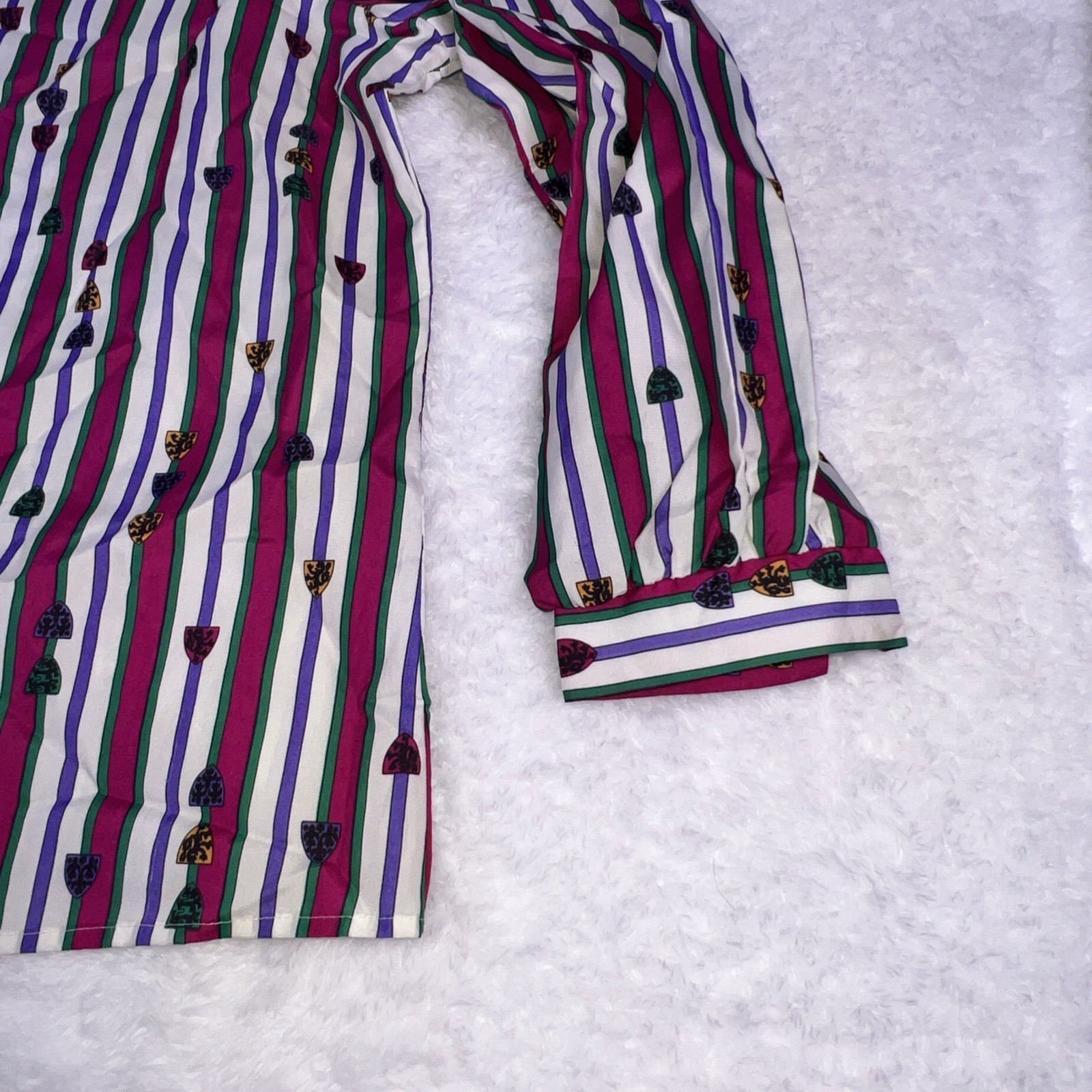 Vintage 70s/80s Alley Cat II Multicolor Blouse Shirt Necktie Size 44 USA Made