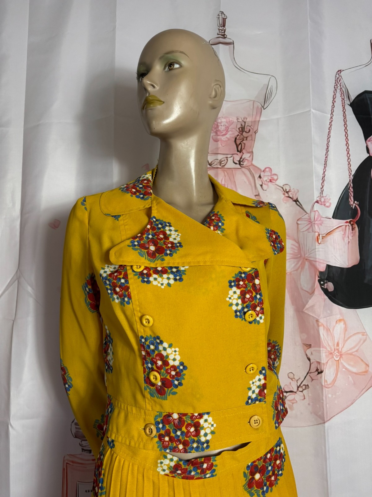 Vintage Gigi Costume 60s Floral Pleated Skirt Set Size 36 38