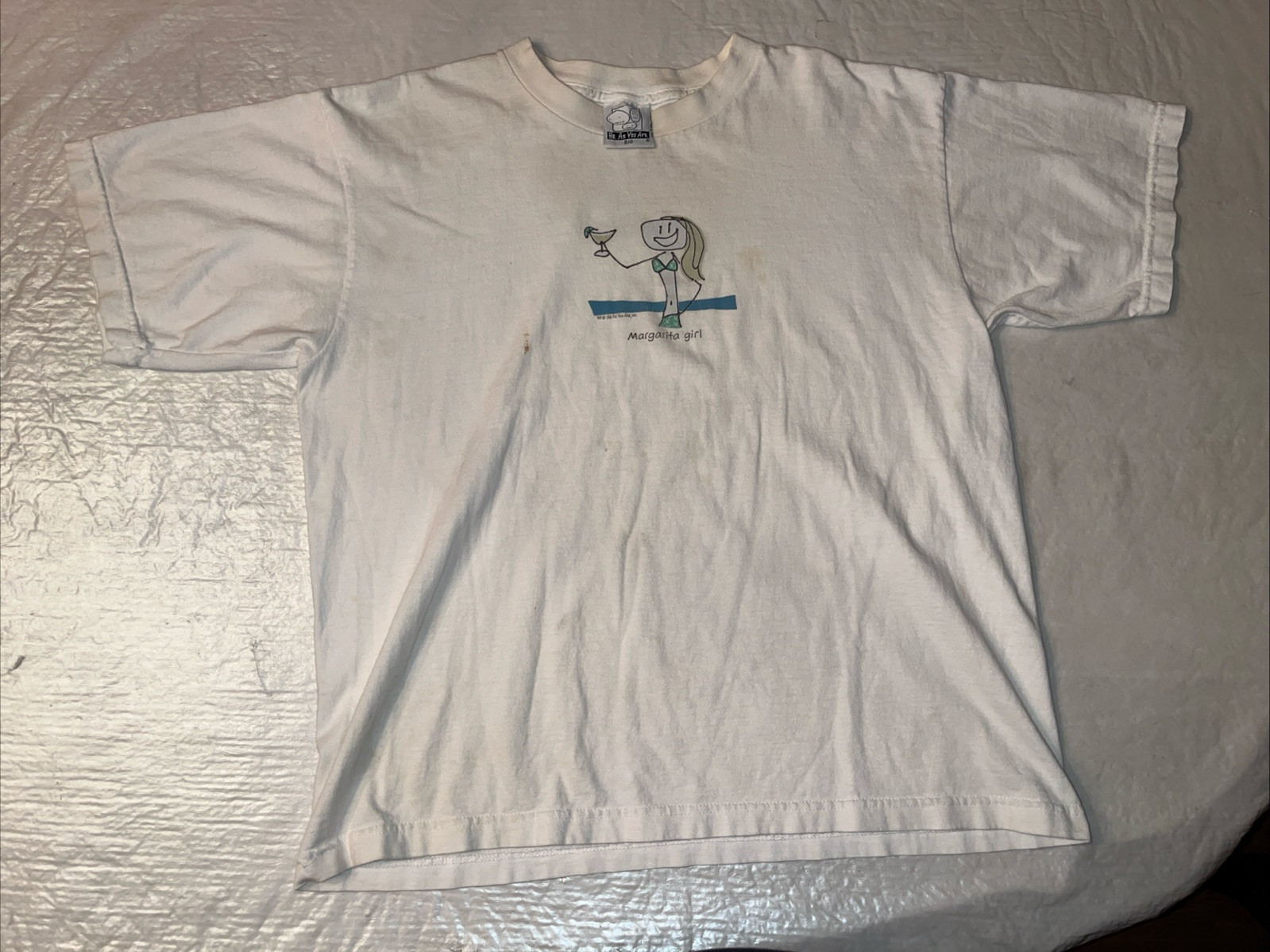 vtg 1999 MADE IN USA Margarita Girl cartoon Be As You Are white shirt XL womens