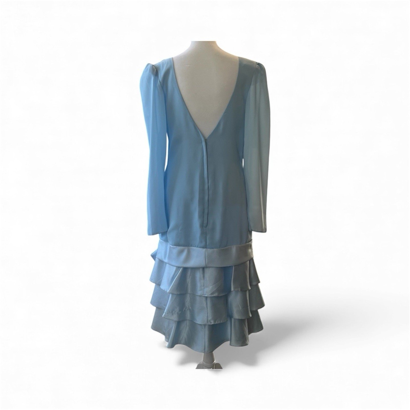 Vintage Drop waist Long sleeve Blue Dress