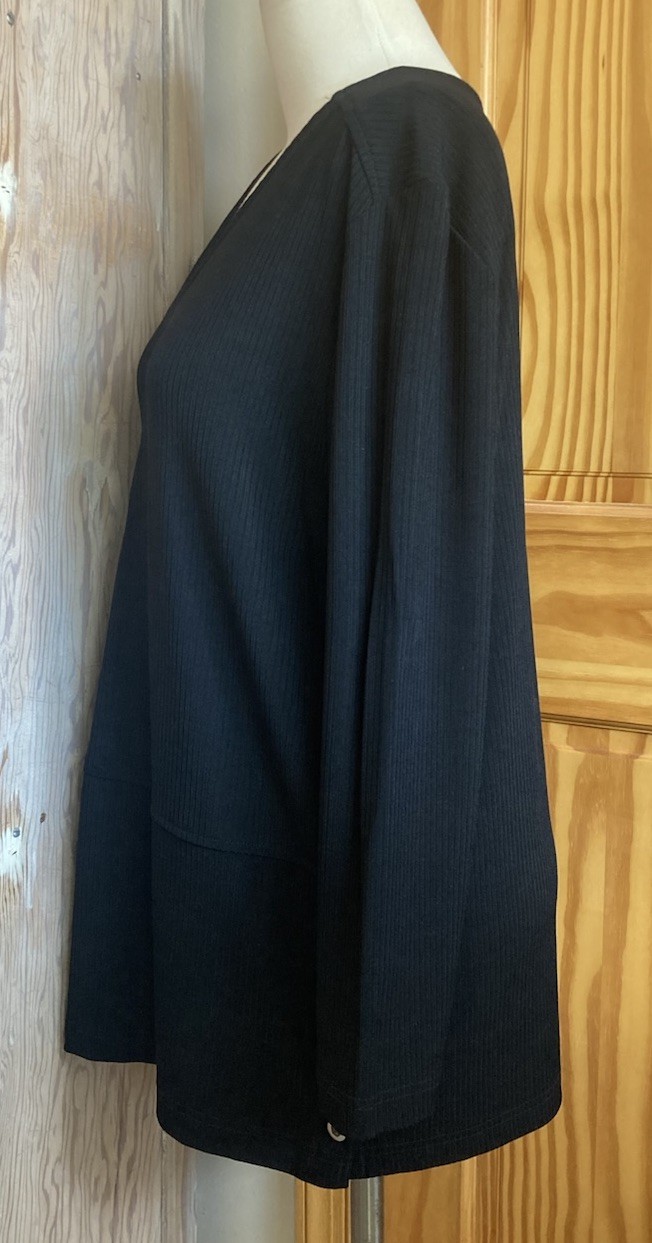 90s Vtg Marcy Allan Black Ribbed Tunic Top Spandex Knit Rivet Metal Buttons EUC