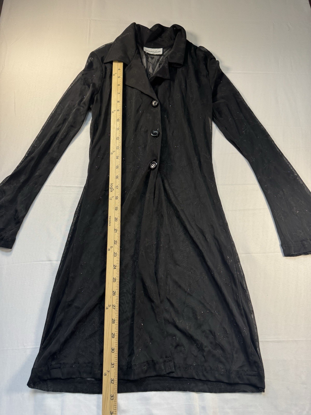 Vintage 90s Breakin Loose Sheer Black Glitter Mesh Duster Midi Shirt Dress Small