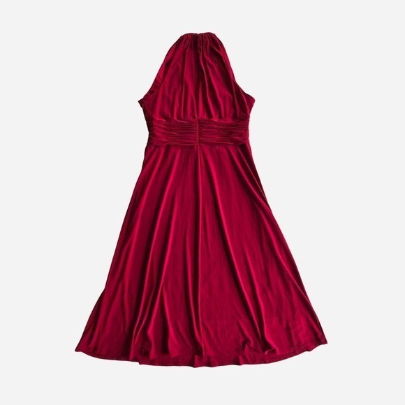 Vintage y2k red ruched party halter midi dress / formal, evening, cocktail, vaca