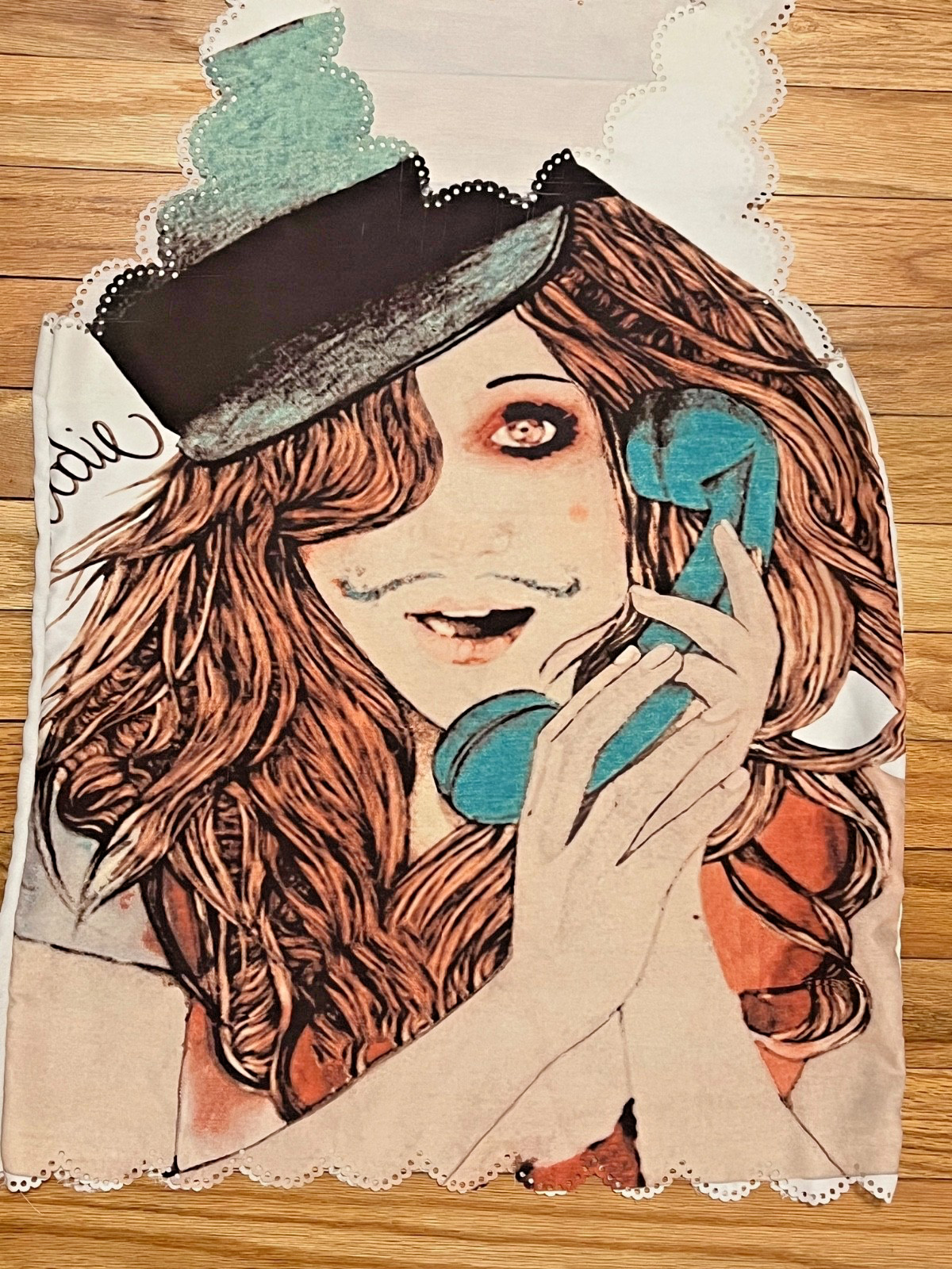 🍋 Vintage Handmade Girl Androgyny Tank Top Hat Telephone Mustache XS Small 🍋