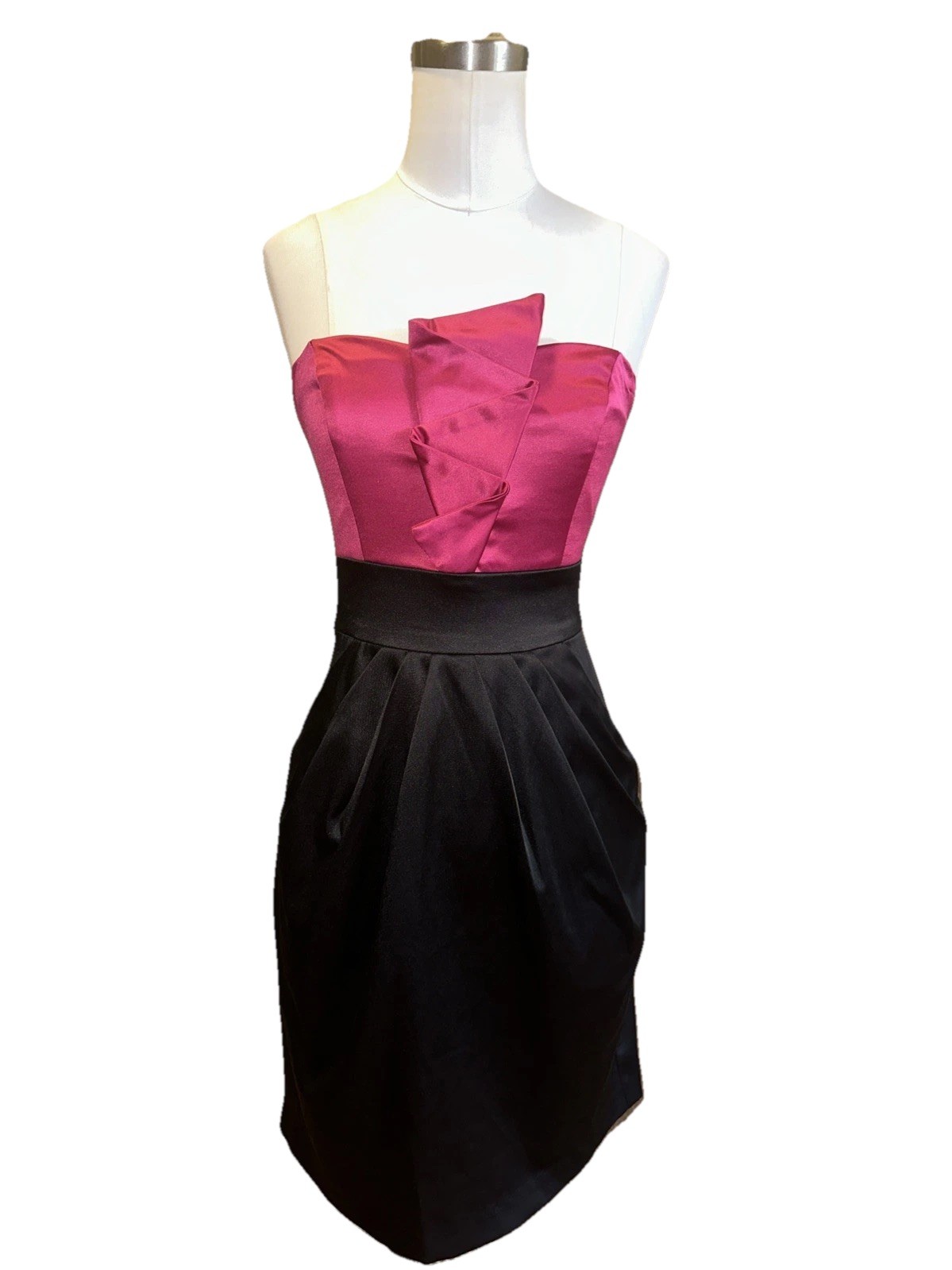 teezeMe Strapless Stretch Satin Party Dress in Black and Magenta Y2K SZ 3