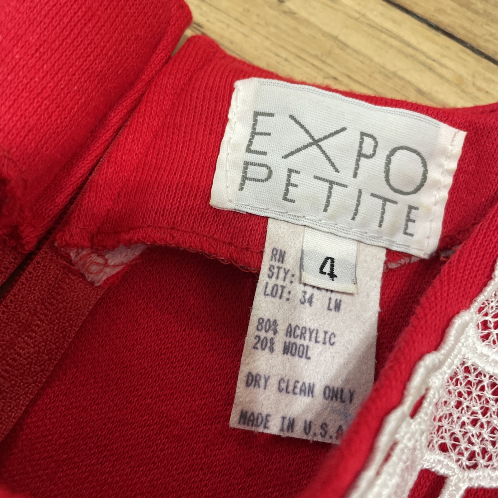 Expo Petite Vintage 1980’s Lace Trim Red Praire Dress Women 4 Wool Zip Made USA