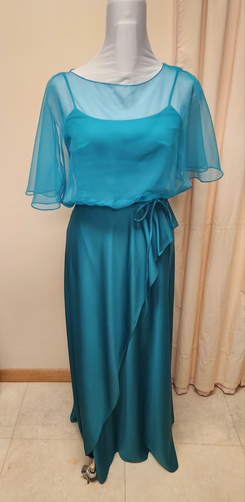 Unlabled Vintage Green/Teal Long Dress*sz11/12-plus Measurements *Good Condition