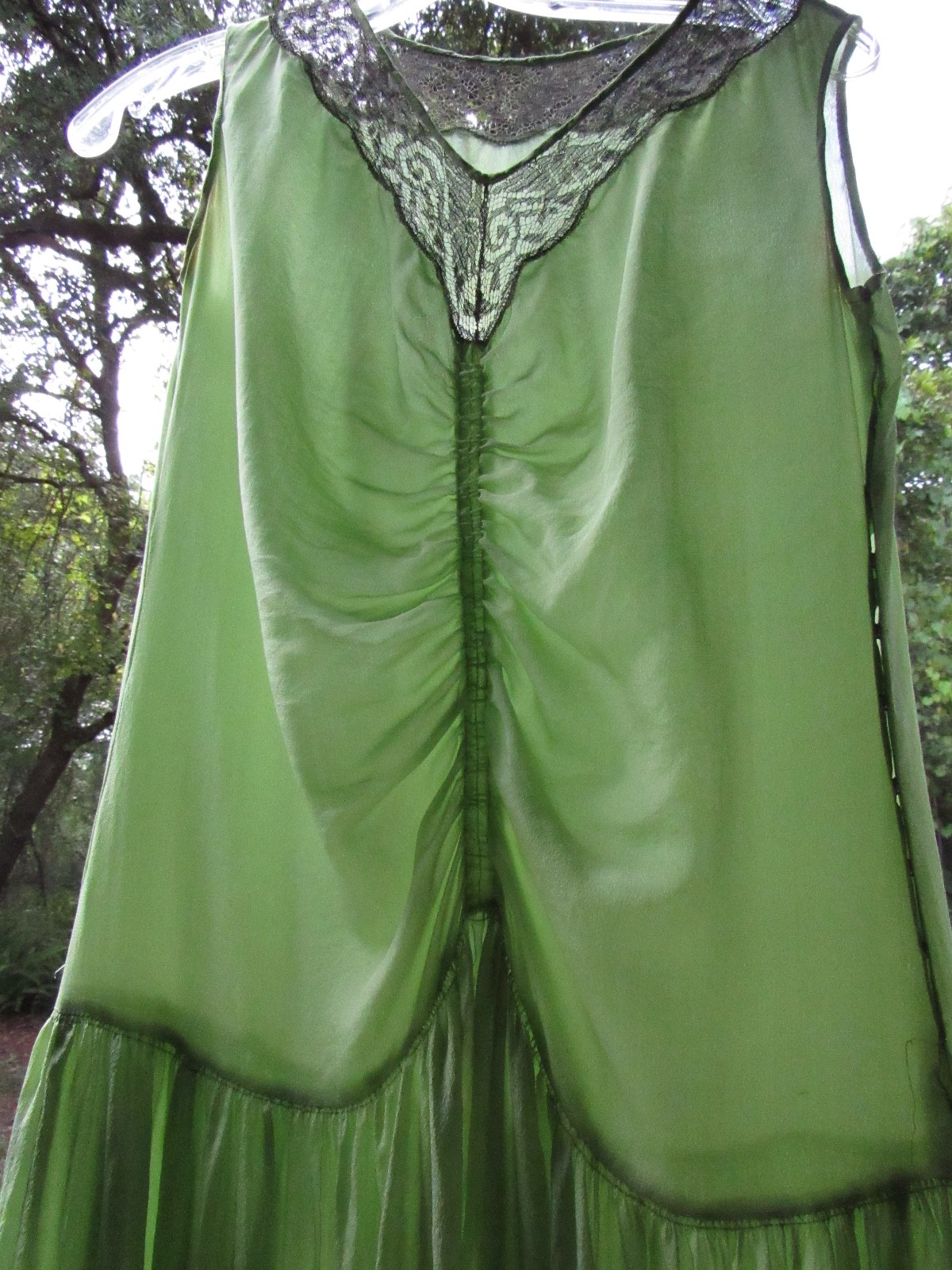 ROMANTIC 20s 30s SILK FLAPPER lace green Art Deco Dress fairy VTG whimsigoth S