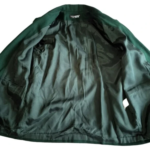 Womens Vtg SAVANNAH Emerald Green Wool Single-Breasted Boyfriend Blazer Sz 12