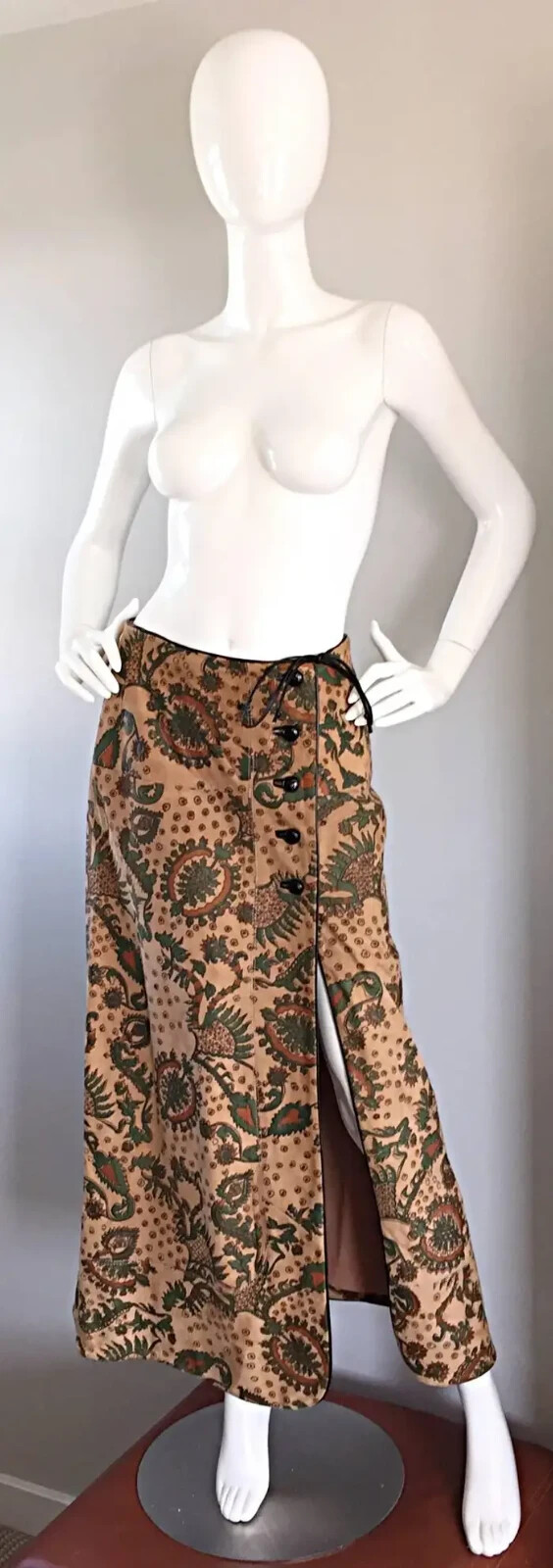 Rare Vintage Geoffrey Beene Bazaar Suede Leather Hand Painted Paisley Skirt